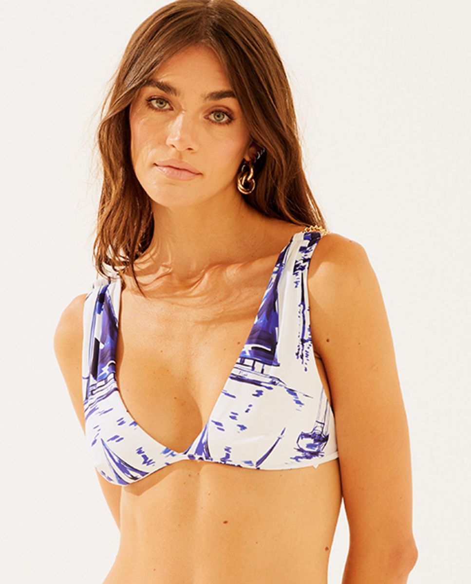 Top de bikini deportivo estampado con relleno - Agua de coco - Blanco Blanco-1