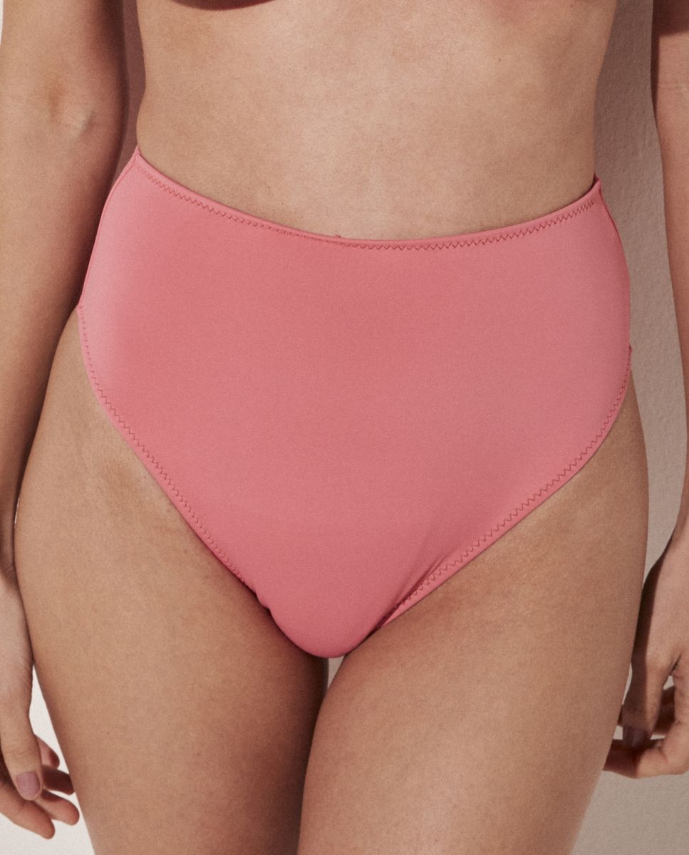Braga de bikini culotte lisa - Agua de coco - Rosa Rosa-1