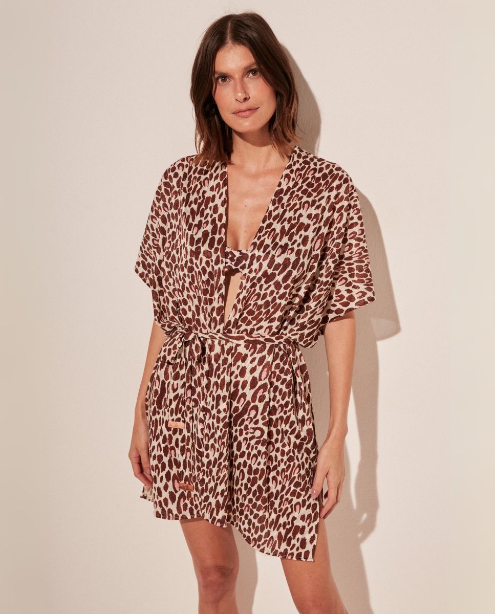 Vestido de playa corto animal print Beige Agua de coco Beige-2