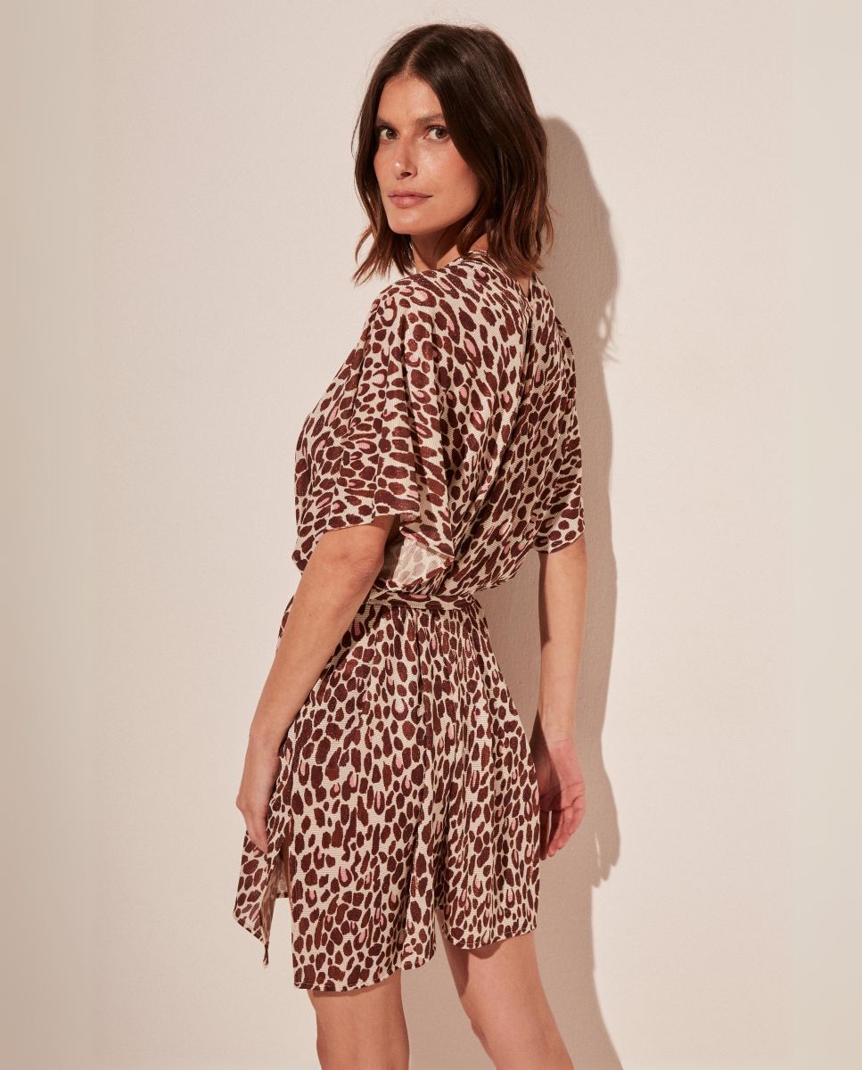 Vestido de playa corto animal print Beige Agua de coco Beige-3