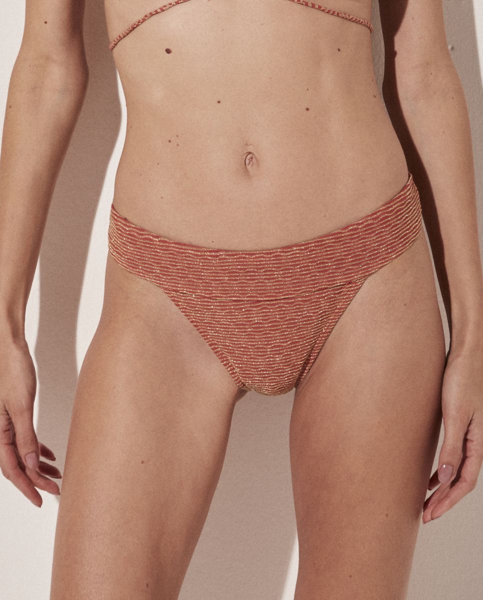 Braga de bikini brasileña estampada - Agua de coco - Cromo / Oro Cromo / Oro-1