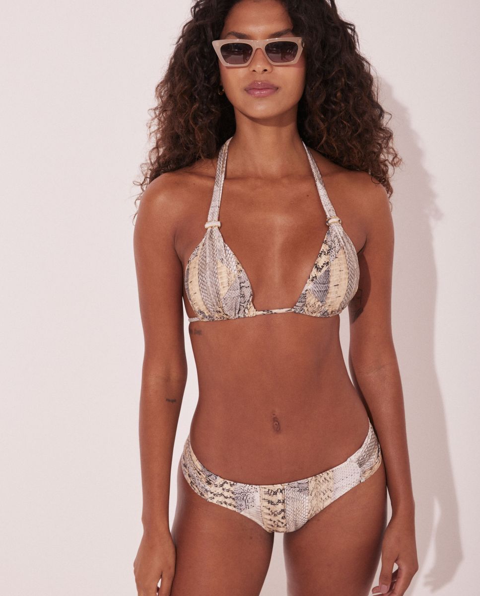Top de bikini cuello halter estampado con relleno - Agua de coco - Crema Crema-2