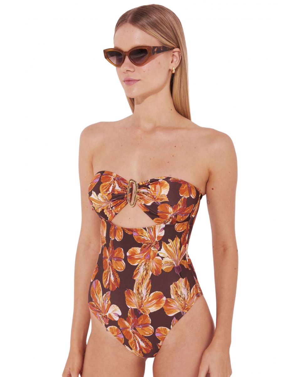 Bañador de mujer bandeau liso con relleno - Agua de coco - Naranja Naranja-1