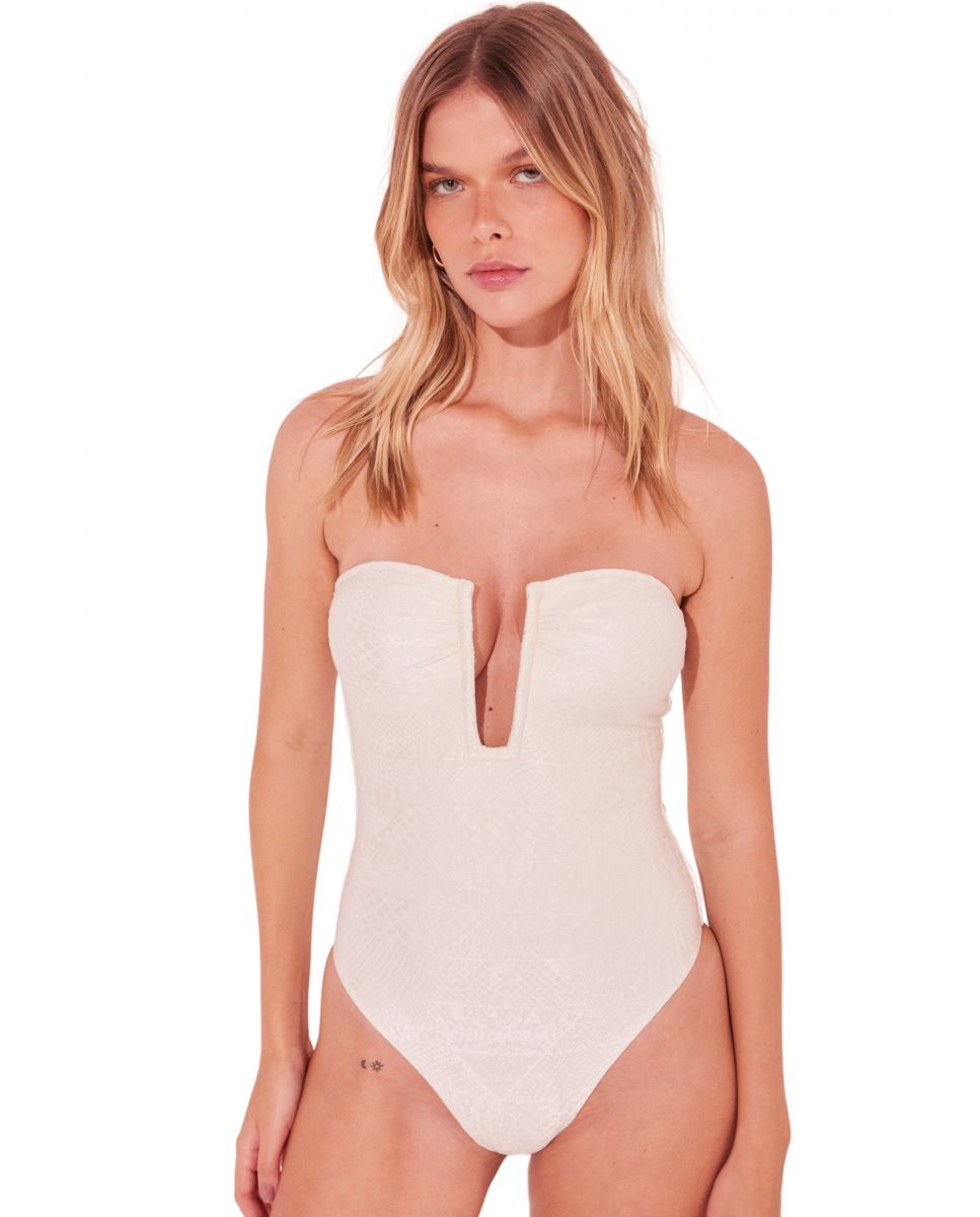 Bañador de mujer bandeau liso con relleno - Agua de coco - Nata Nata-1