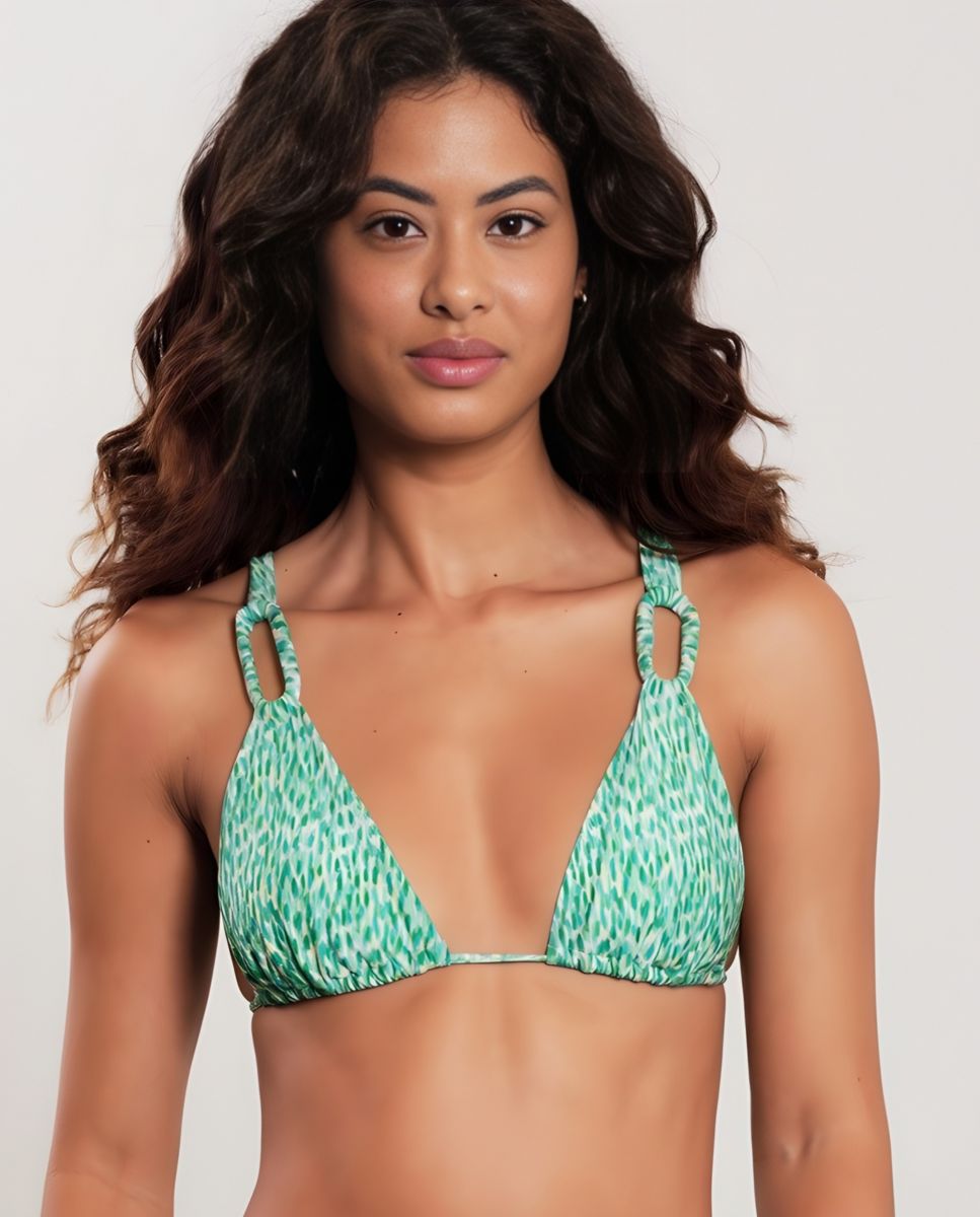 Top de bikini cuello halter estampado con relleno - Blueman - Verde Verde-1