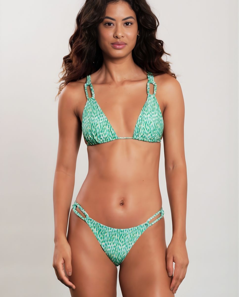 Top de bikini cuello halter estampado con relleno - Blueman - Verde Verde-2