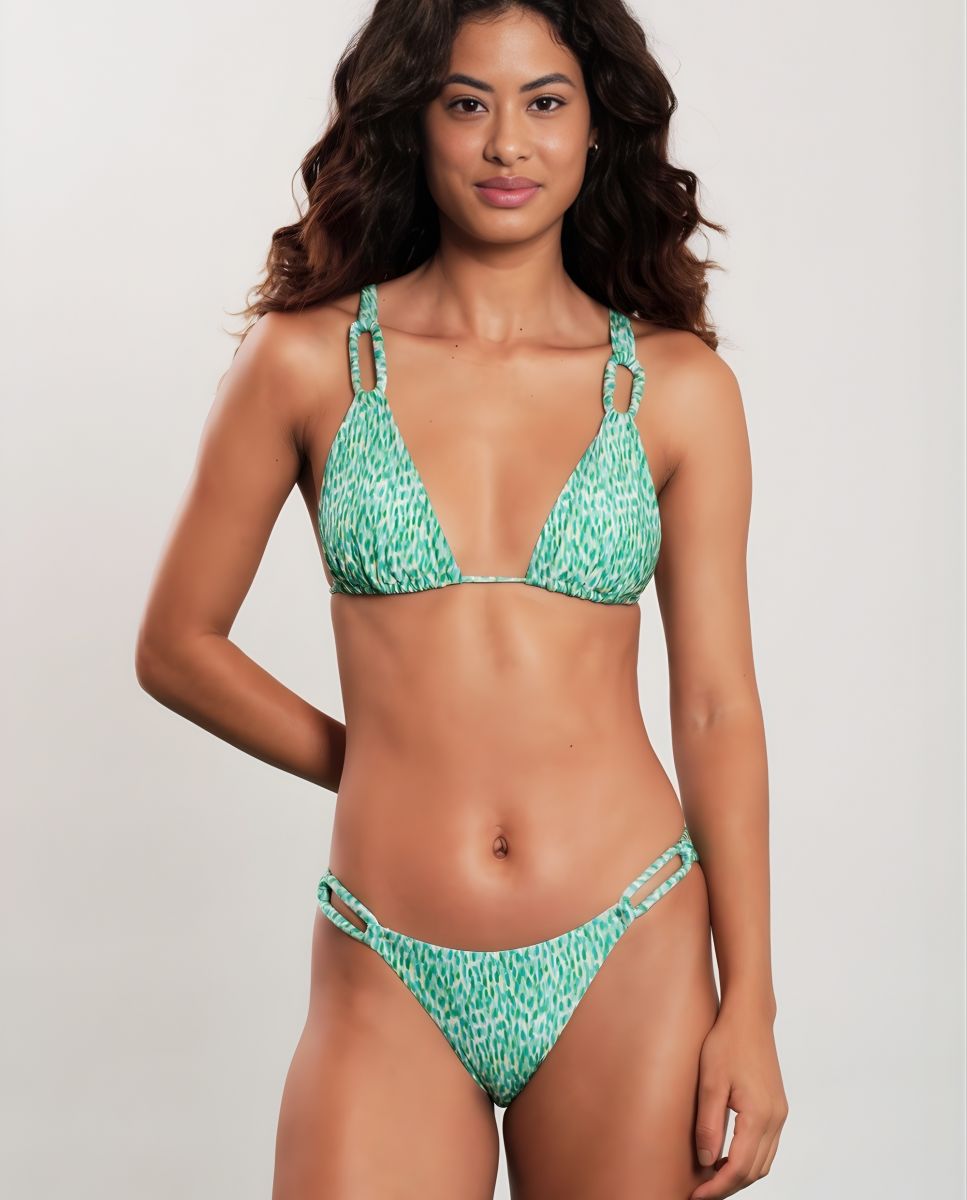 Top de bikini cuello halter estampado con relleno - Blueman - Verde Verde-4