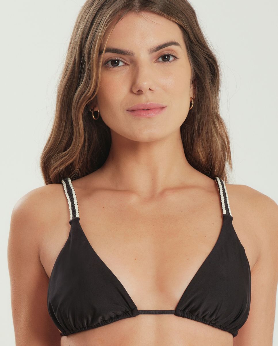Top de bikini triángulo liso con relleno - Blueman - Negro / Blanco Negro / Blanco-1