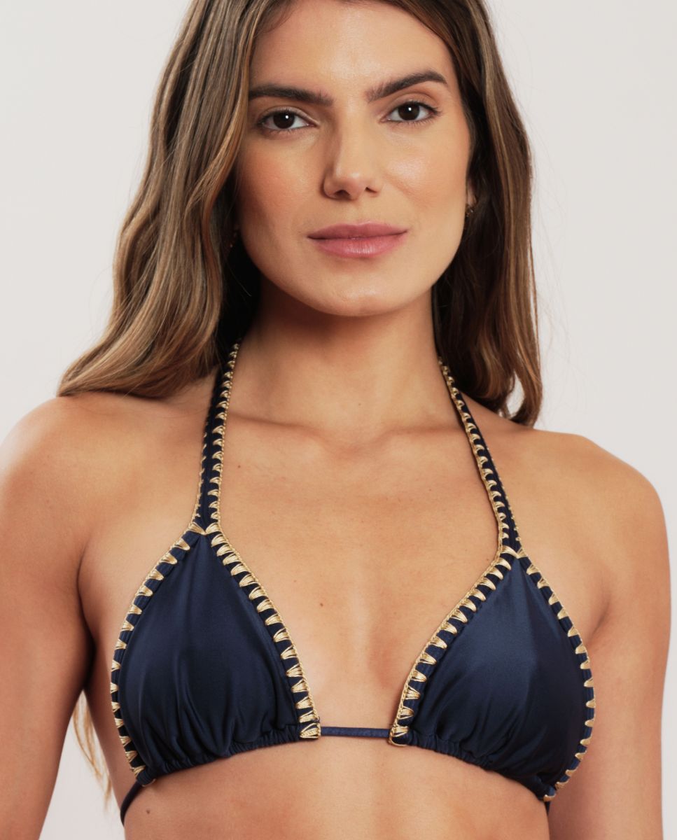 Top de bikini triángulo liso con relleno - Blueman - Azul oscuro Azul oscuro-1