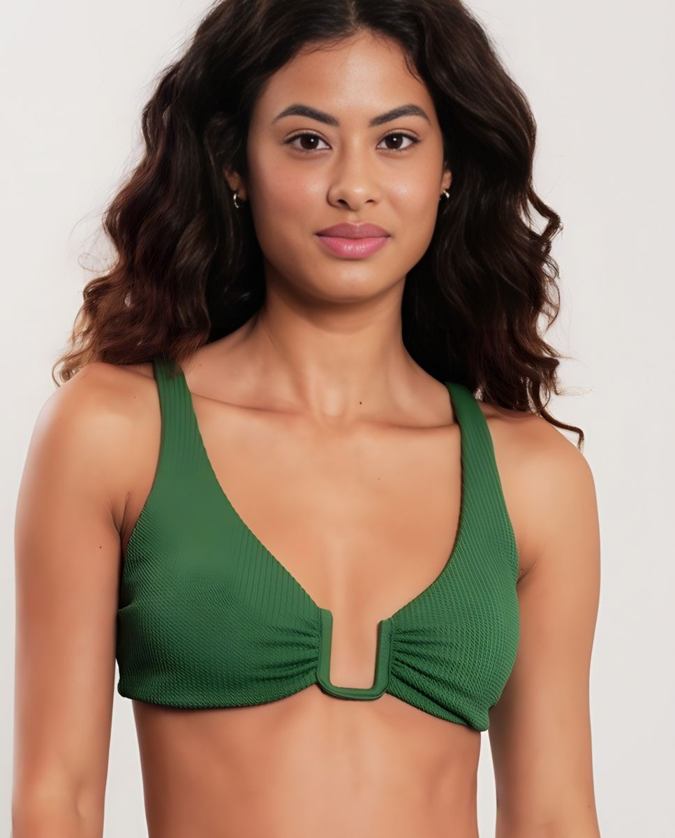 Top de bikini cuello halter liso con relleno - Blueman - Verde Verde-1