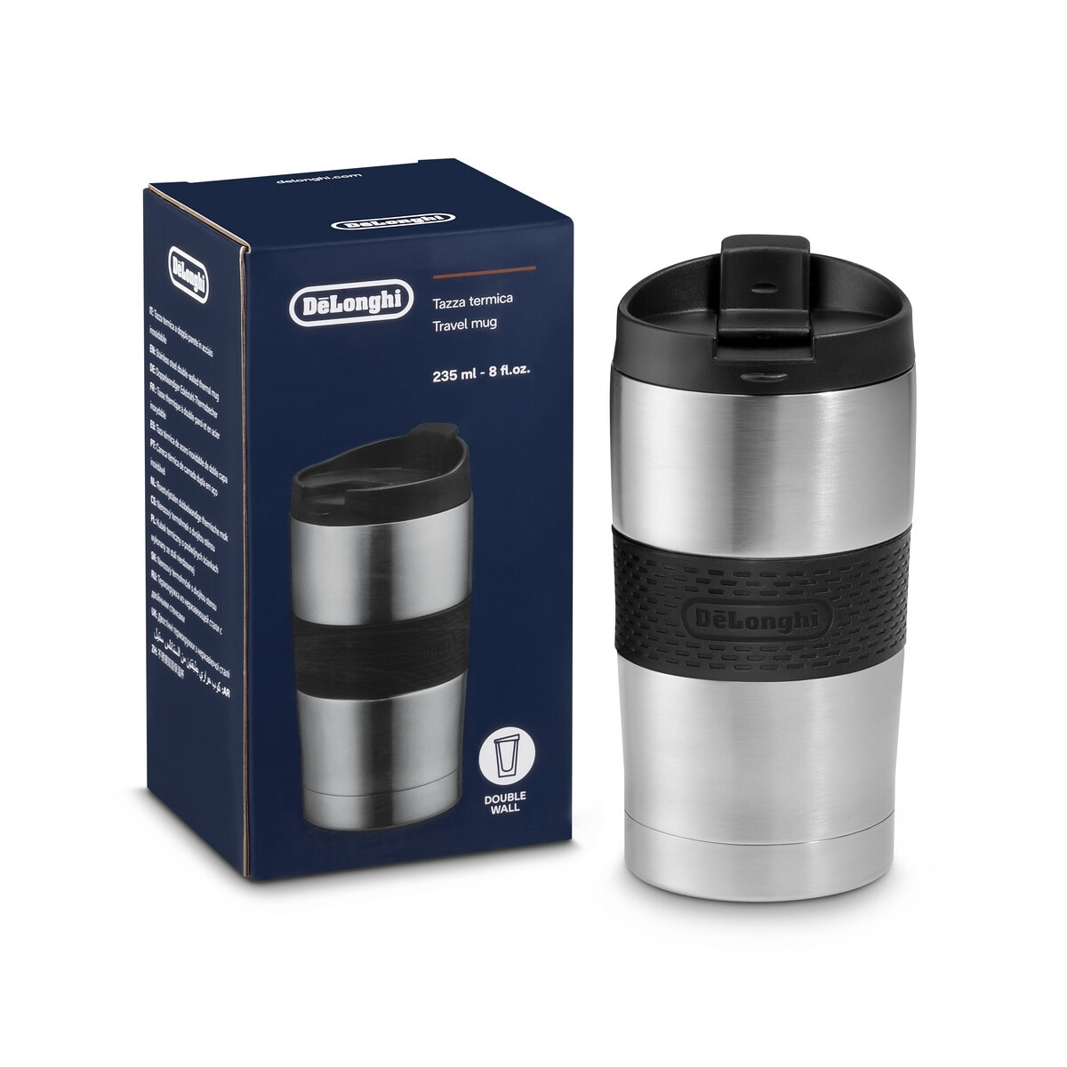 Taza de viaje De'Longhi DLSC074 de acero inoxidable y doble pared 235 ml