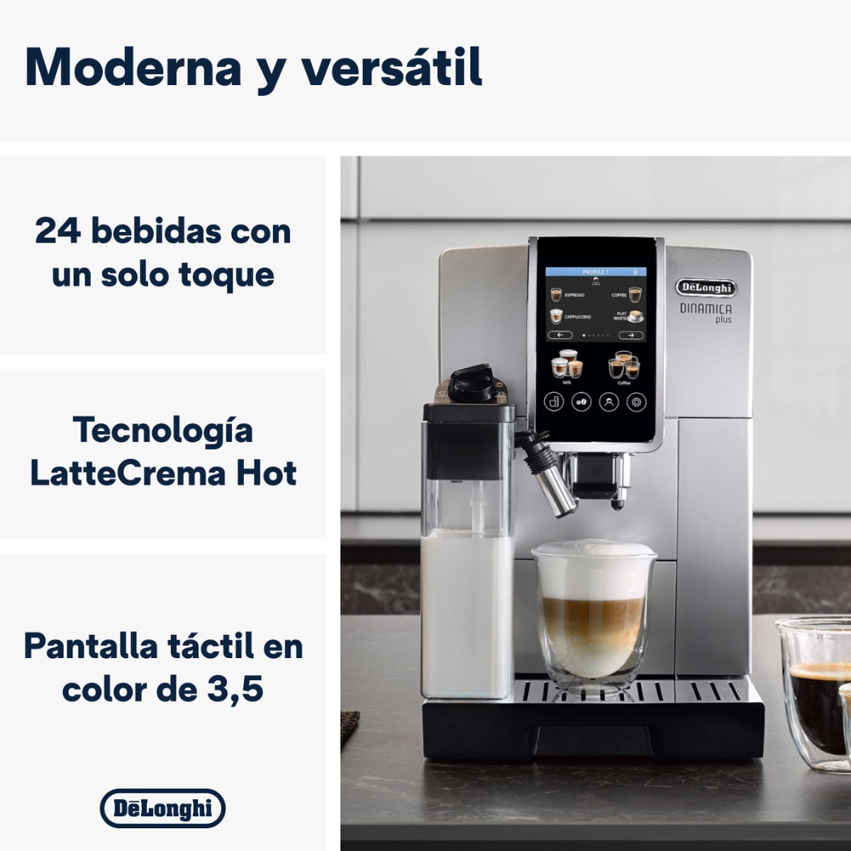 Cafetera Superautomática De'Longhi Dinamica Plus ECAM380.85.SB con 24 bebidas de café - Plata Plata-3