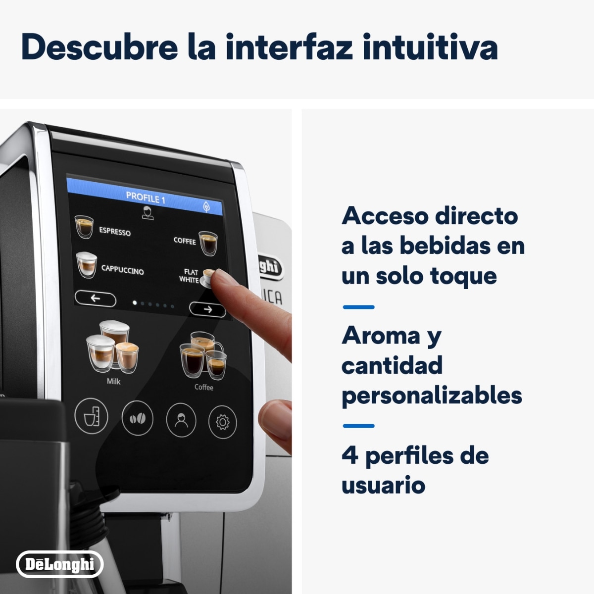 Cafetera Superautomática De'Longhi Dinamica Plus ECAM380.85.SB con 24 bebidas de café - Plata Plata-5