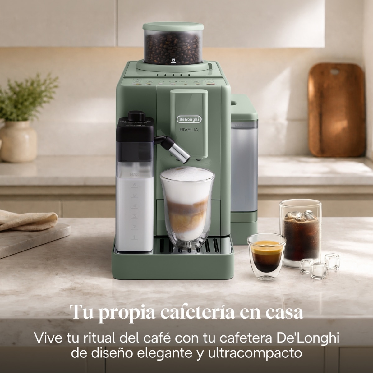 Cafetera Superautomática De'Longhi Rivelia Start EXAM420.55.GR con 2 depósitos de café intercambiables - Verde Verde-3