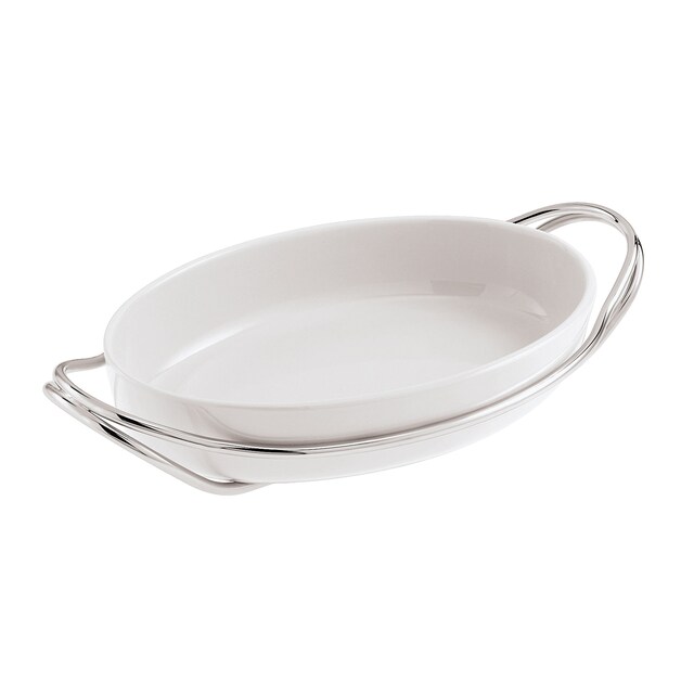 Imagen 0 de Fuente de horno oval de porcelana con soporte New Living Sambonet