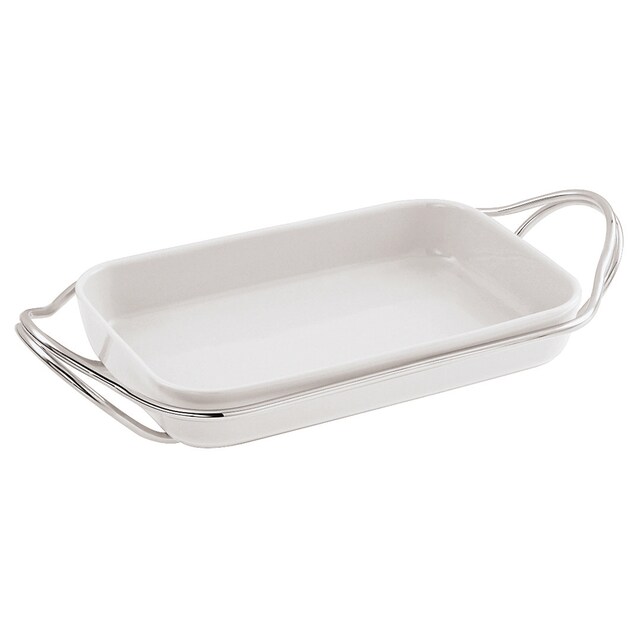 Imagen 0 de Fuente de horno rectangular de porcelana con soporte New Living  Sambonet