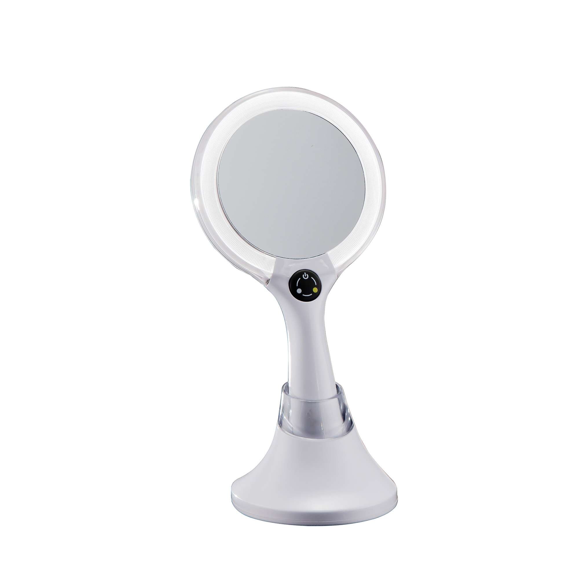 Imagen 1 de Espejo cosmético de mano con aumento 5x y dos tipos de luz LED Manillons Torrent - Blanco Blanco