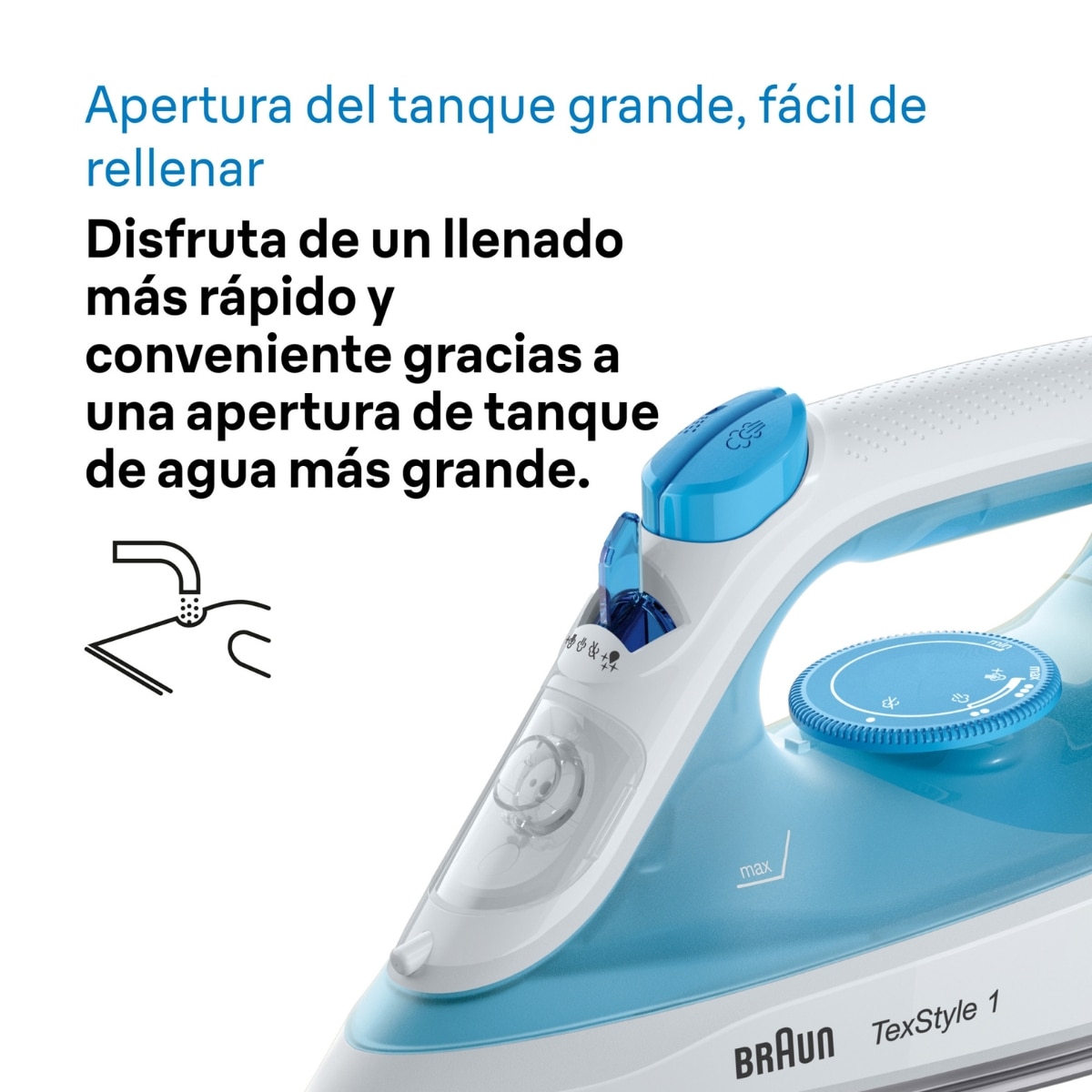 Plancha de vapor Braun TexStyle 1 SI1050BL con suela SuperCeramic - Blanco / Azul Blanco / Azul-6
