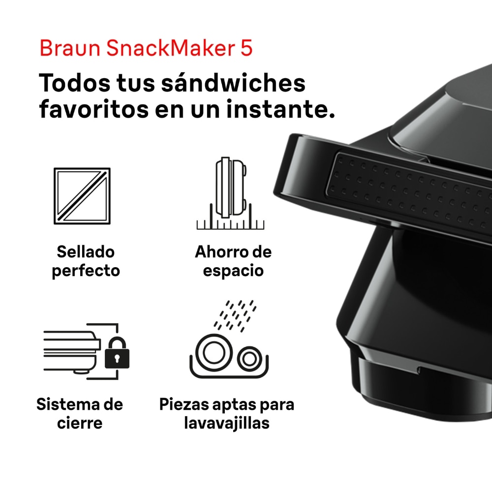 Imagen 2 de Sandwichera Braun SnackMaker 5 SM5000 con placas extraíbles - Negro Negro