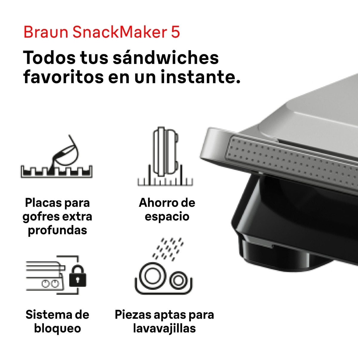 Imagen 2 de Sandwichera gofrera Braun SnackMaker 5 SM5006 3 en 1 - Gris Gris