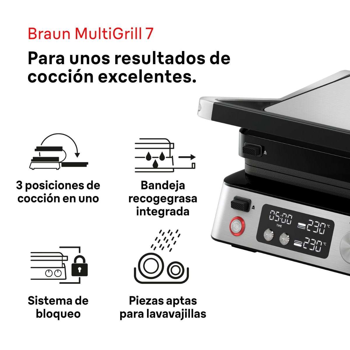 Multi Grill 7 Braun CG7040 digital 3 en 1 y doble placa Multi Grill 7 Braun CG7040 digital 3 en 1 y doble placa