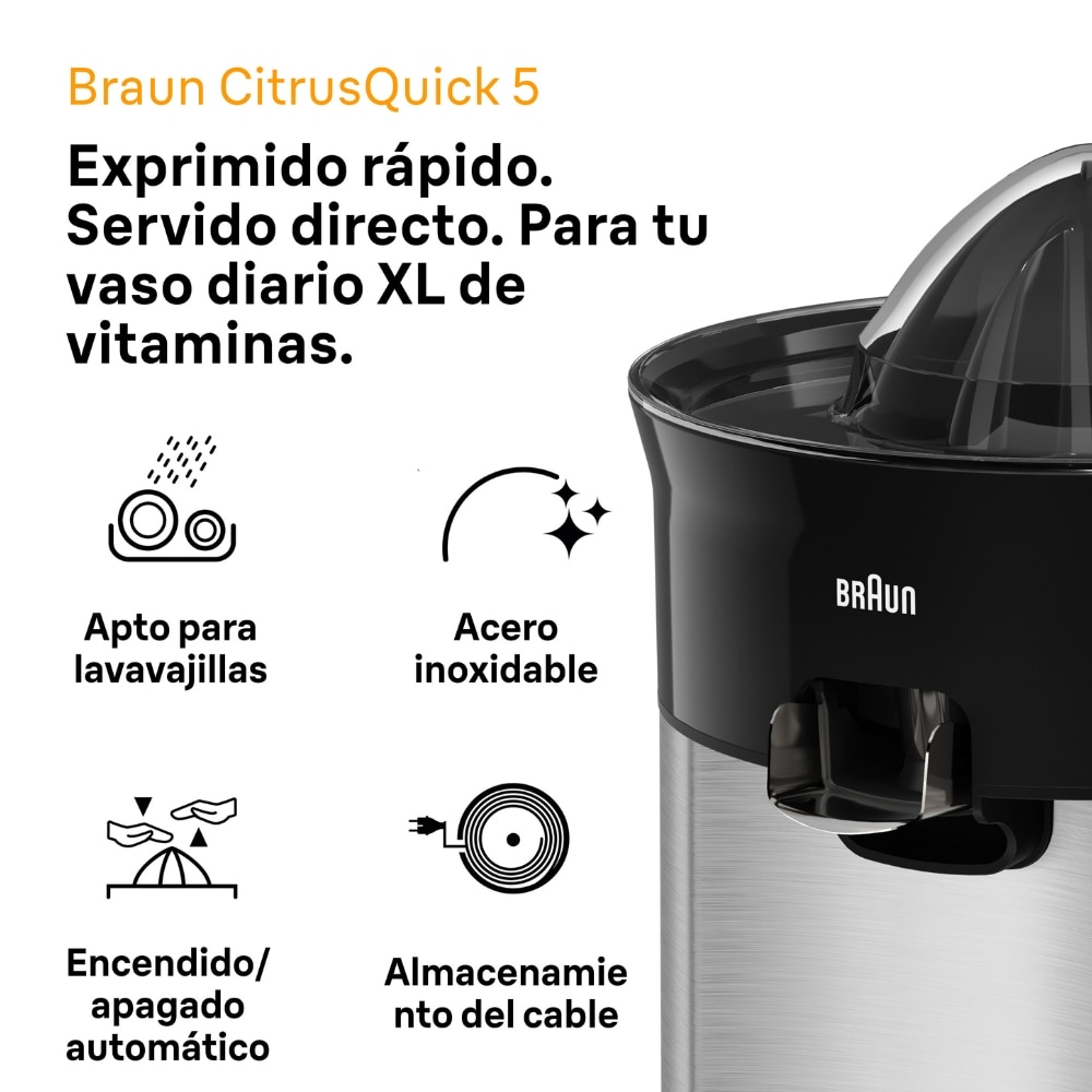 Exprimidor eléctrico Braun CitrusQuick 5 CJ5050BK con sistema antigoteo - Negro Negro-2