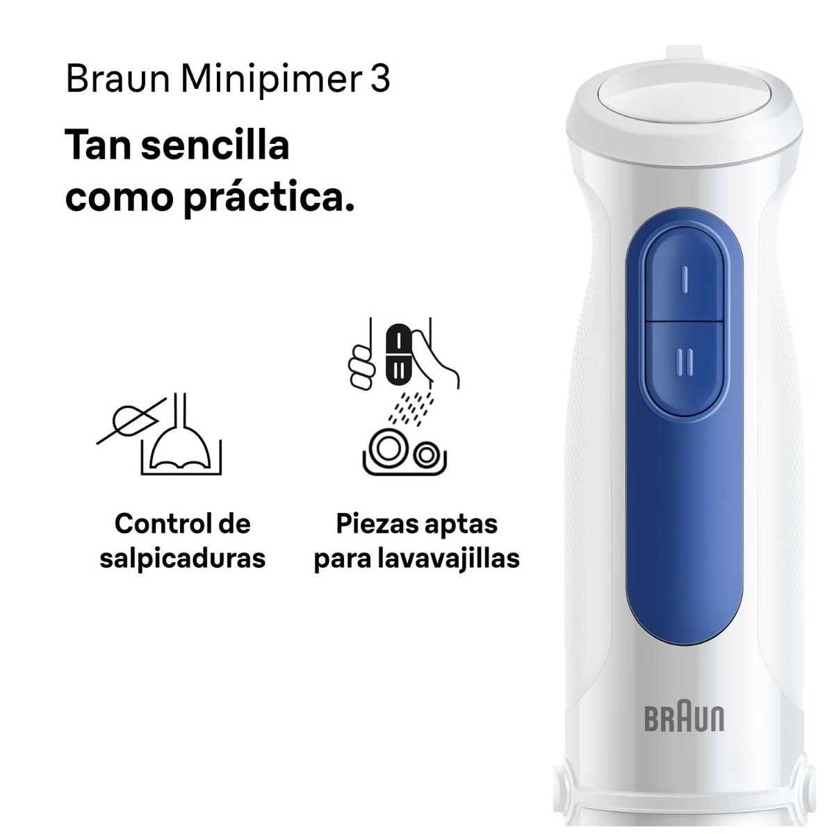 Batidora de mano Braun Minipimer 3 MQ30202MWH con diseño ergonómico - Blanco Blanco-2