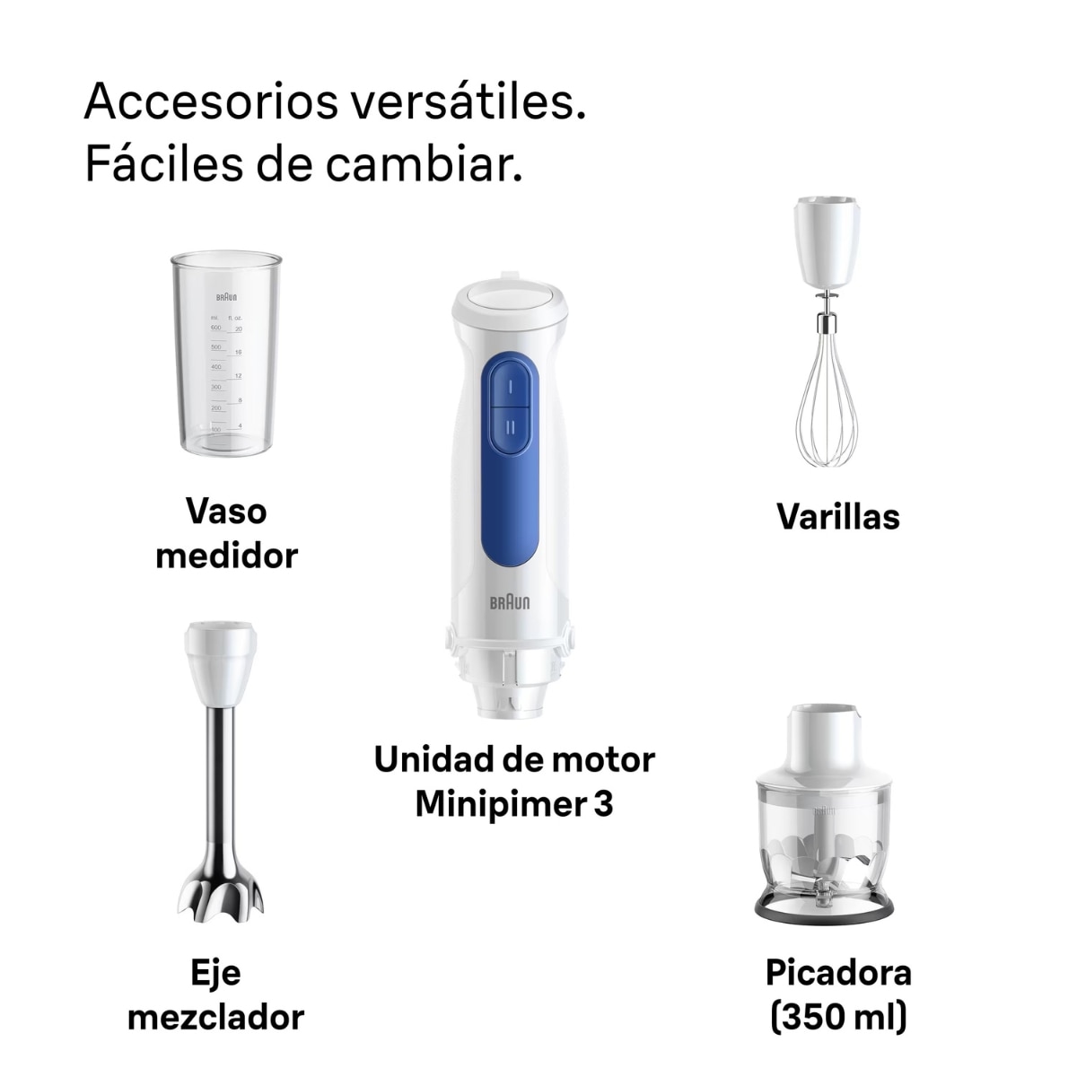 Batidora de mano Braun Minipimer 3 MQ30202MWH con diseño ergonómico - Blanco Blanco-6
