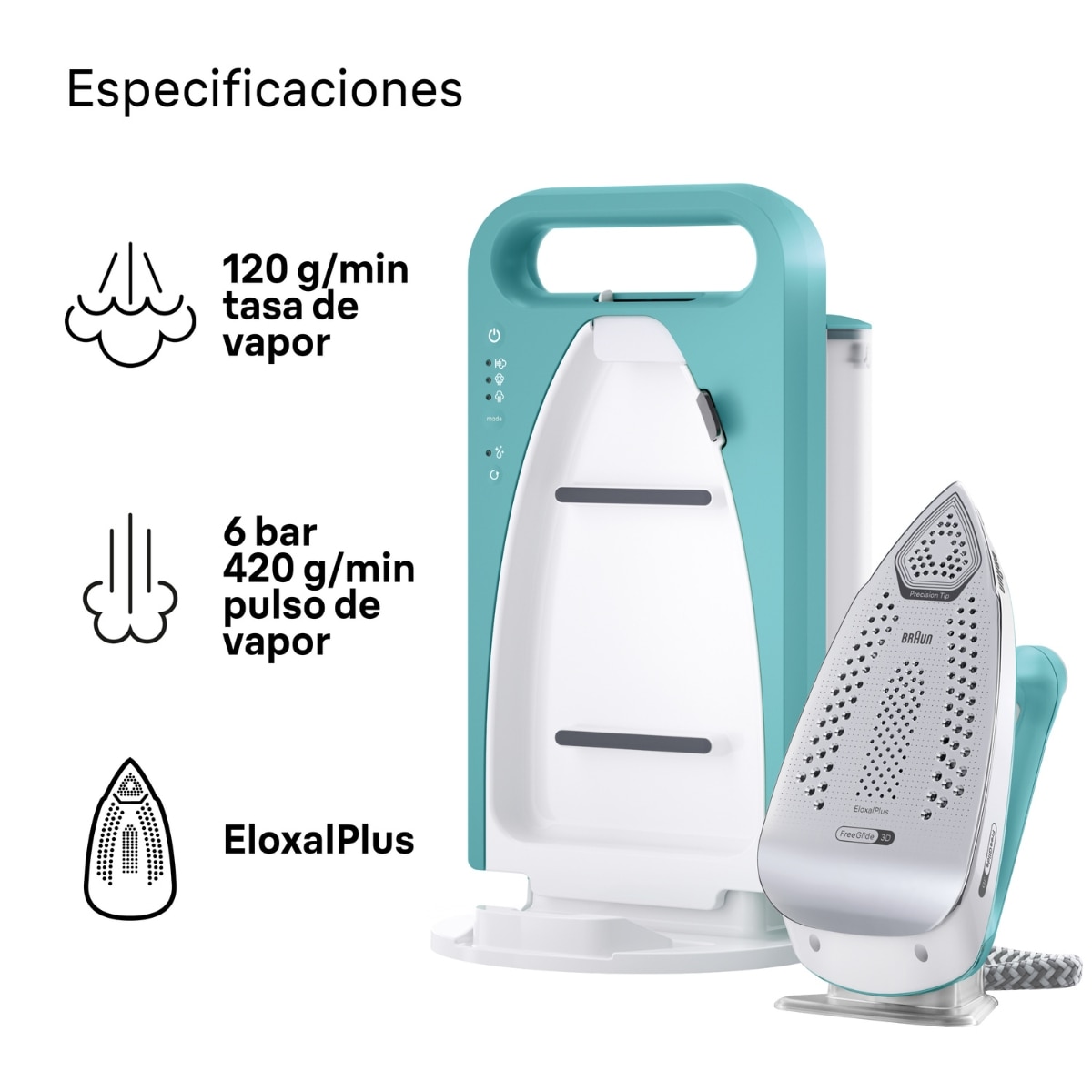 Imagen 3 de Centro de planchado Braun UpStyle 2 IS2735GR ultra compacto 420 g/min - Verde Verde