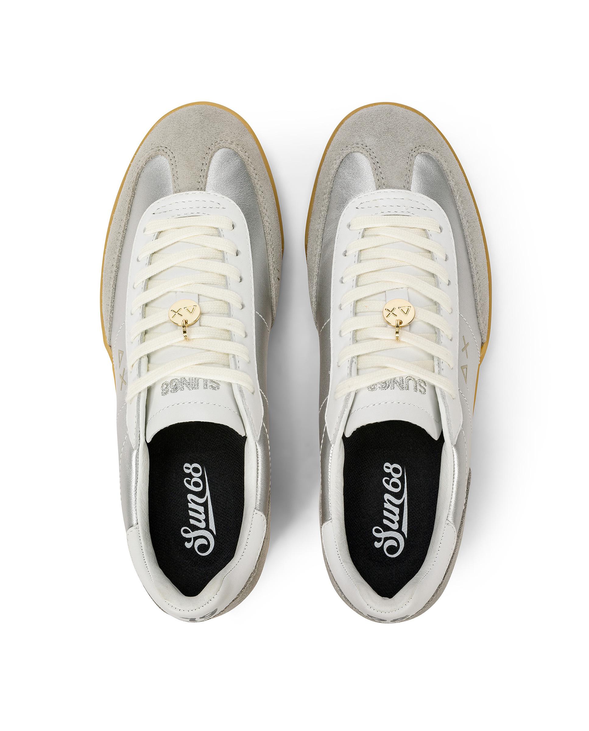 Zapatillas deportivas de mujer de piel con logo picado - sun68 - Plata Plata-2