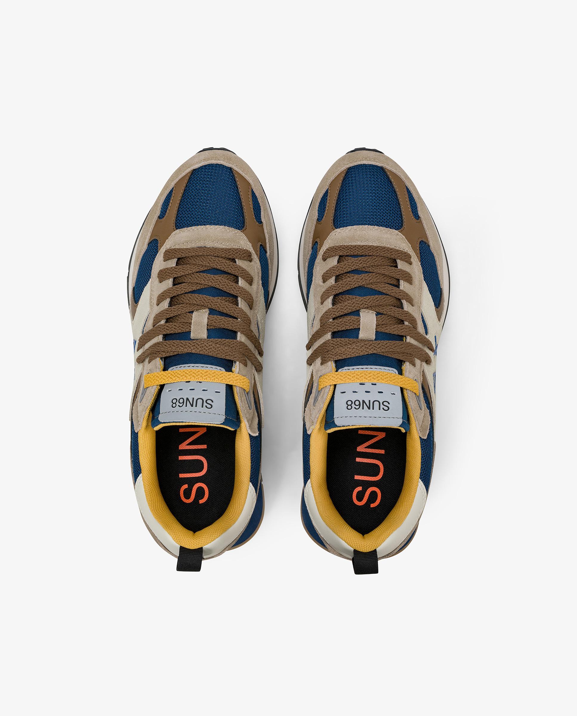 Zapatillas deportivas de hombre de piel con cordones - sun68 - Azul Azul-4