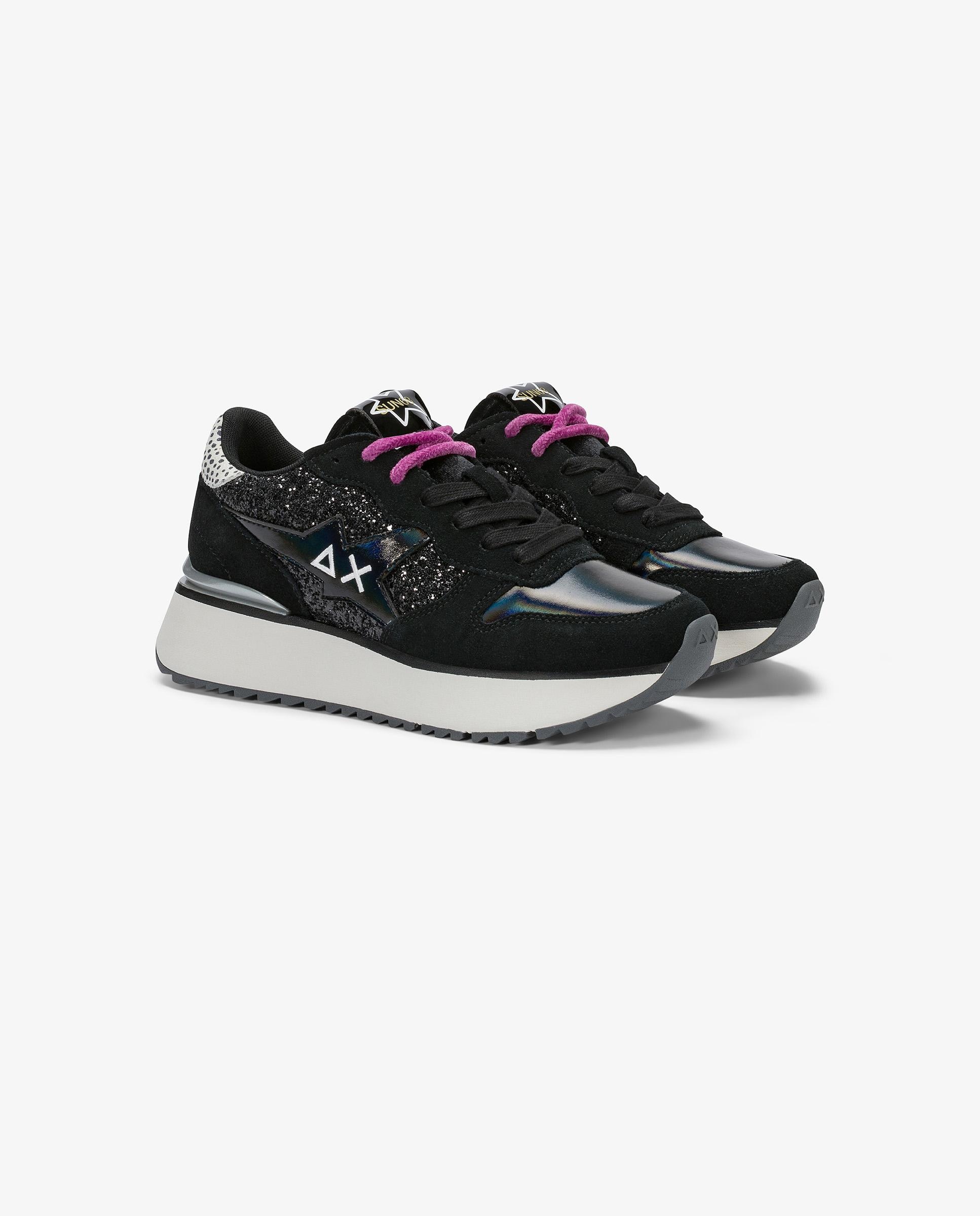 Zapatillas básicas de mujer de piel con cordones - sun68 - Negro Negro-3