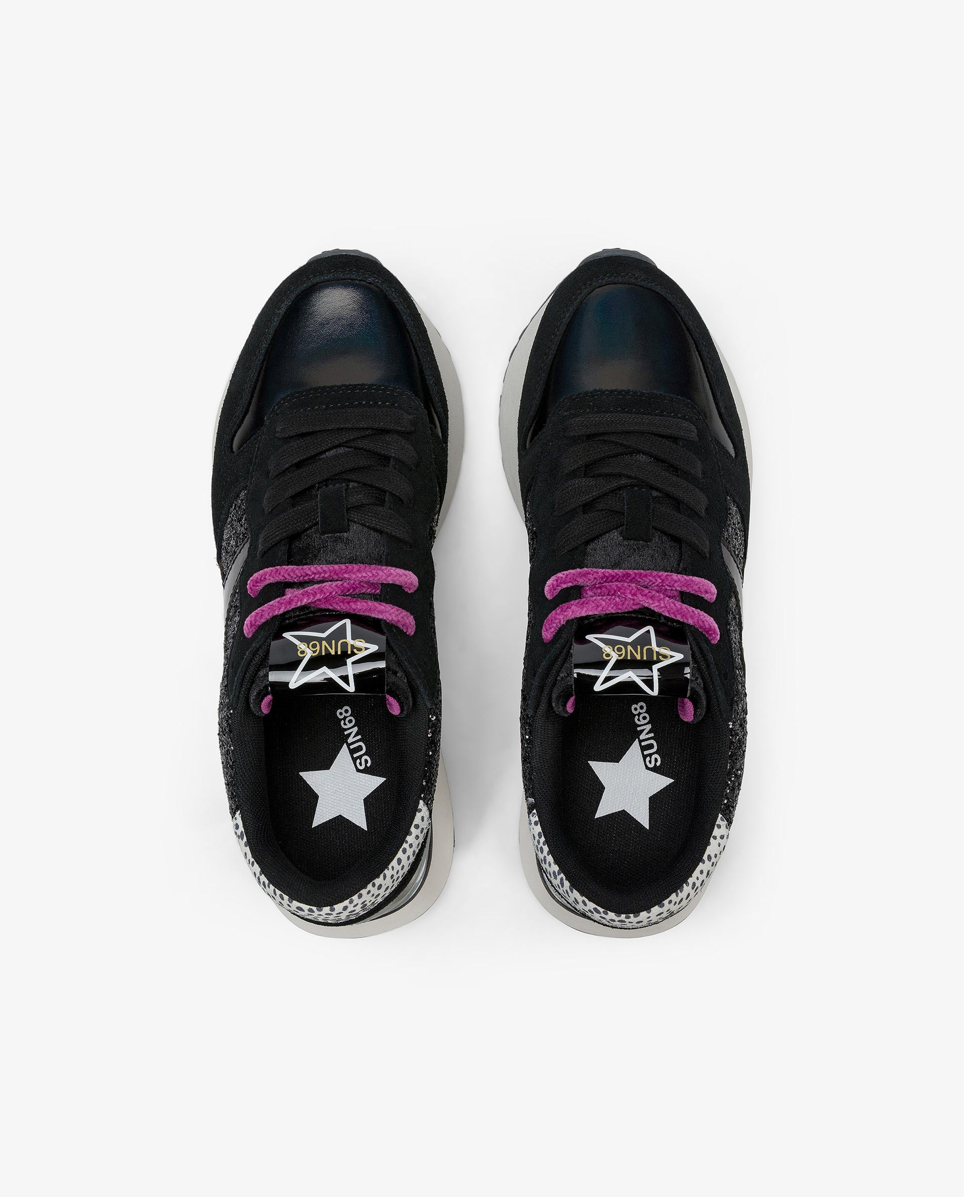 Zapatillas básicas de mujer de piel con cordones - sun68 - Negro Negro-4