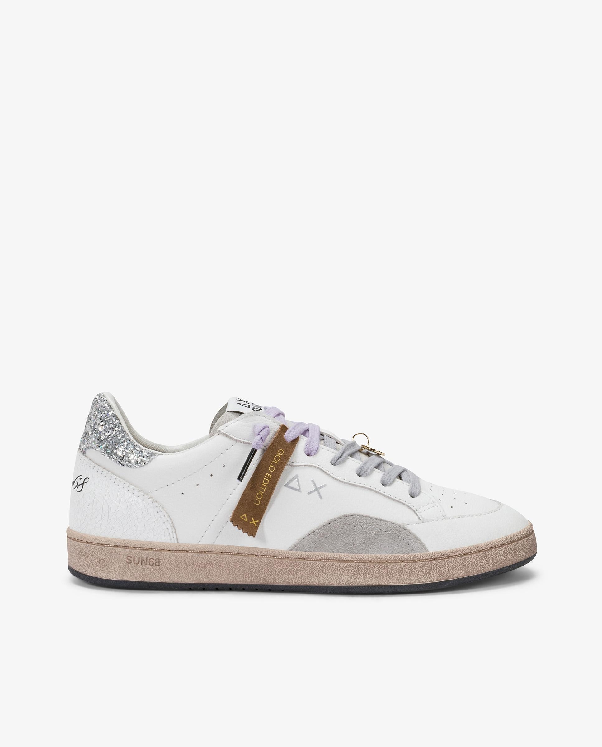 Zapatillas básicas de mujer de piel con cordones - sun68 - Blanco Blanco-1