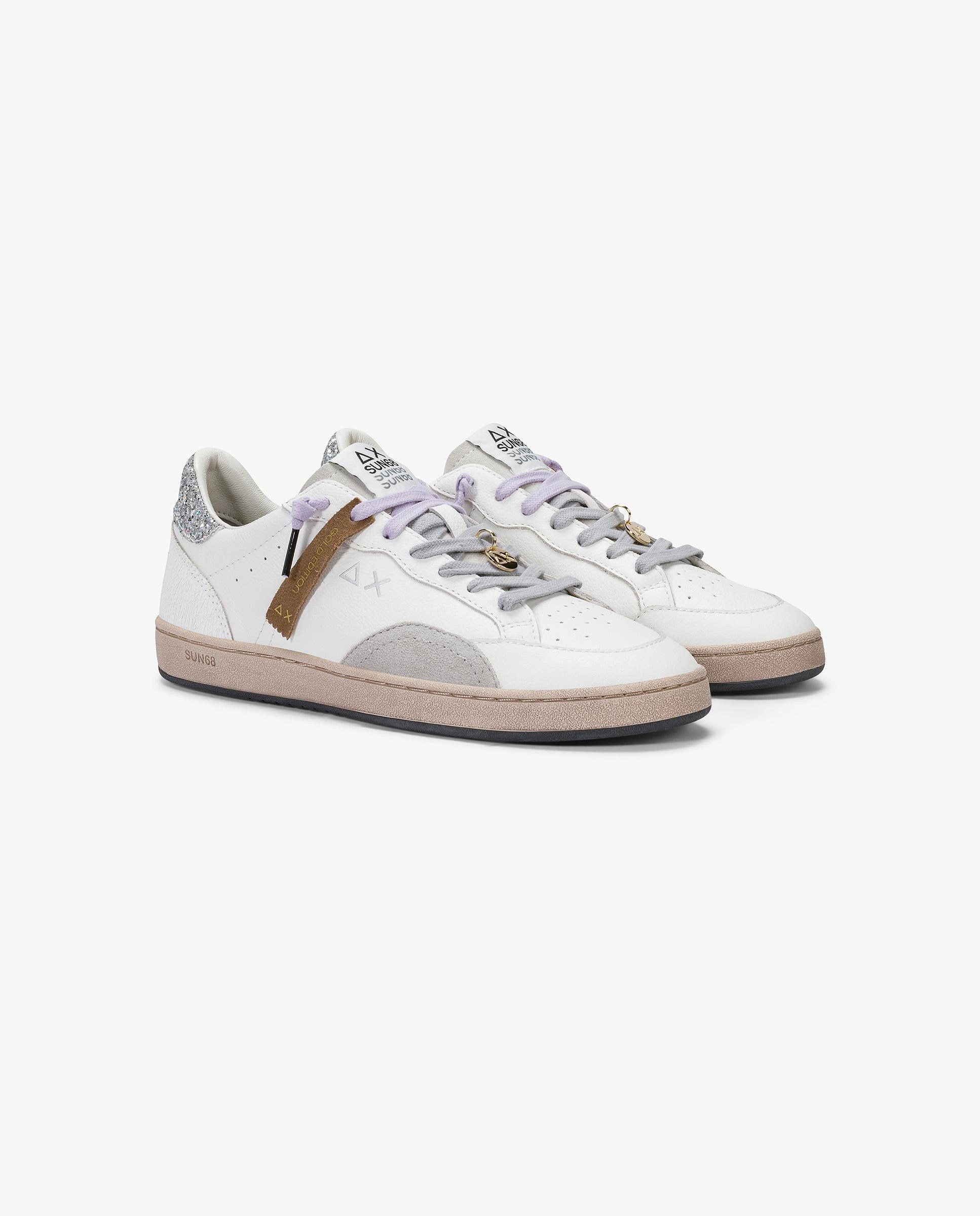 Zapatillas básicas de mujer de piel con cordones - sun68 - Blanco Blanco-3