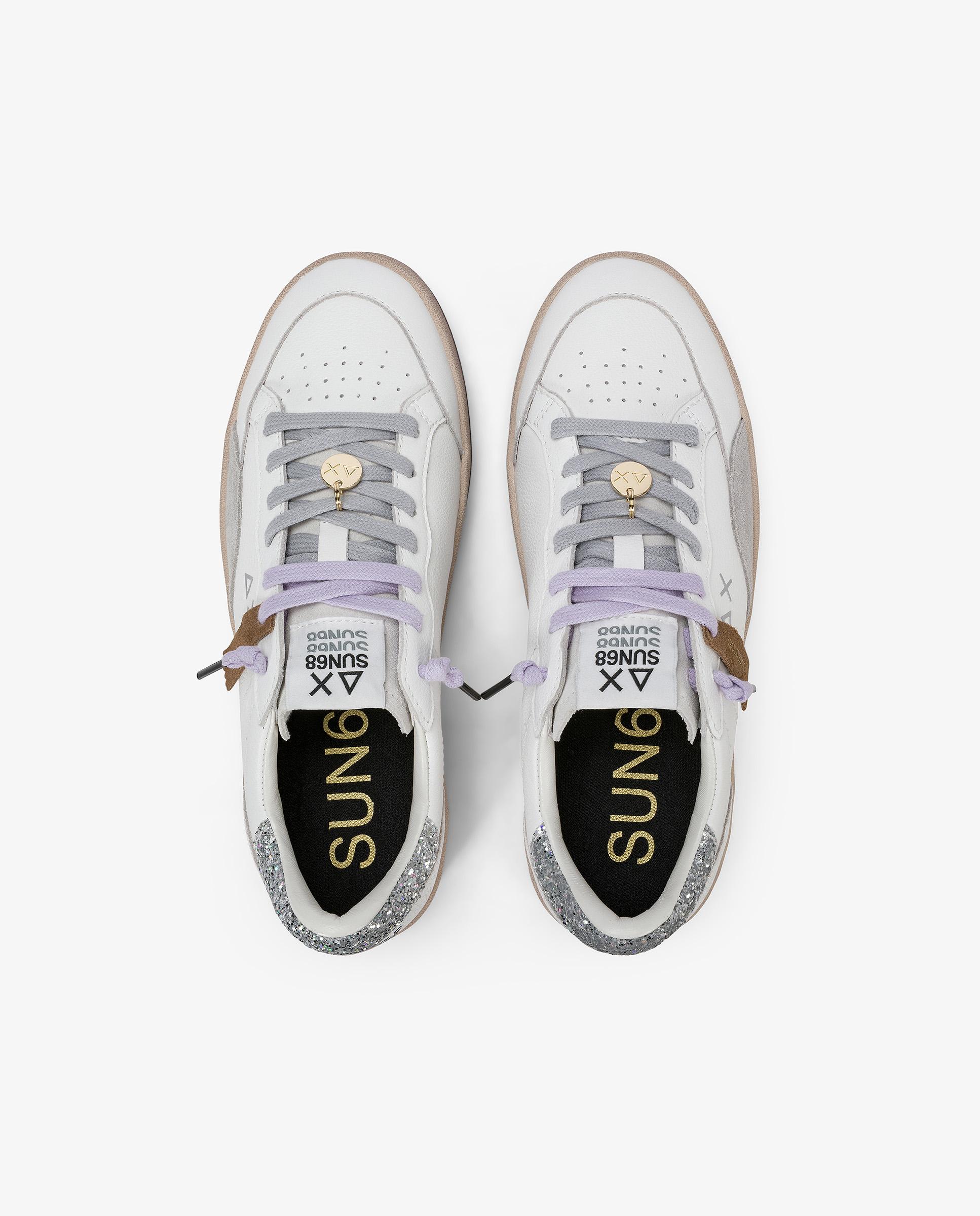 Zapatillas básicas de mujer de piel con cordones - sun68 - Blanco Blanco-4