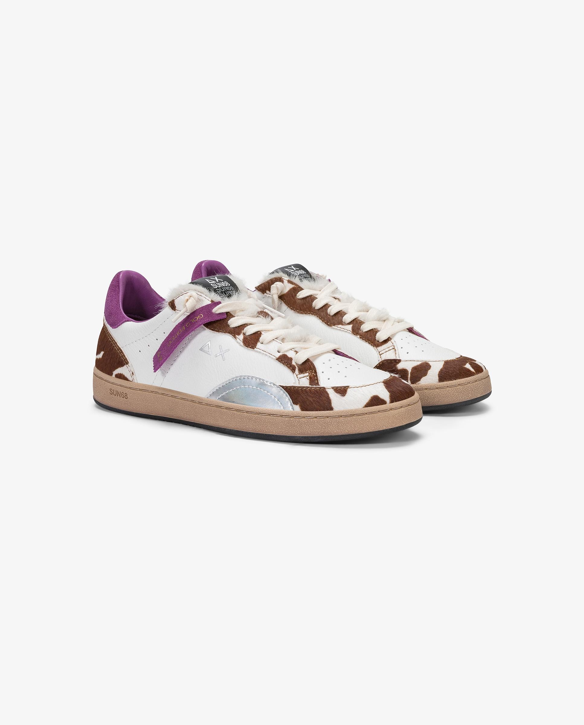 Zapatillas blancas de mujer de piel con cordones - sun68 - Blanco Blanco-3