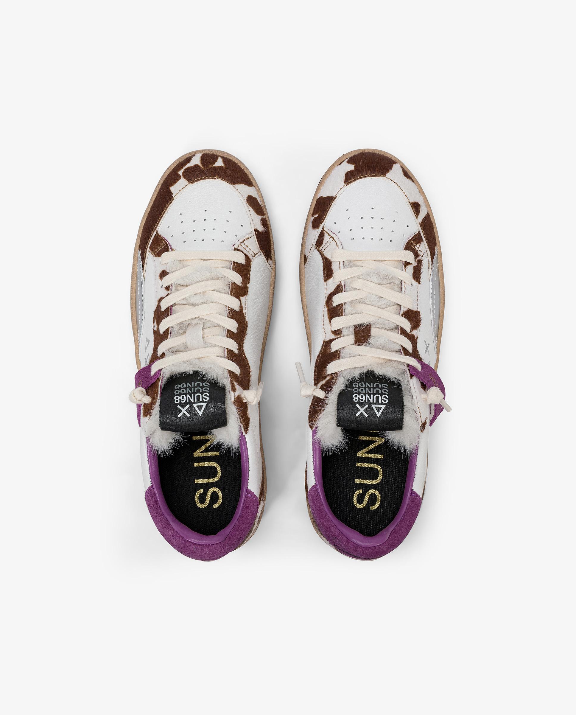 Zapatillas blancas de mujer de piel con cordones - sun68 - Blanco Blanco-4