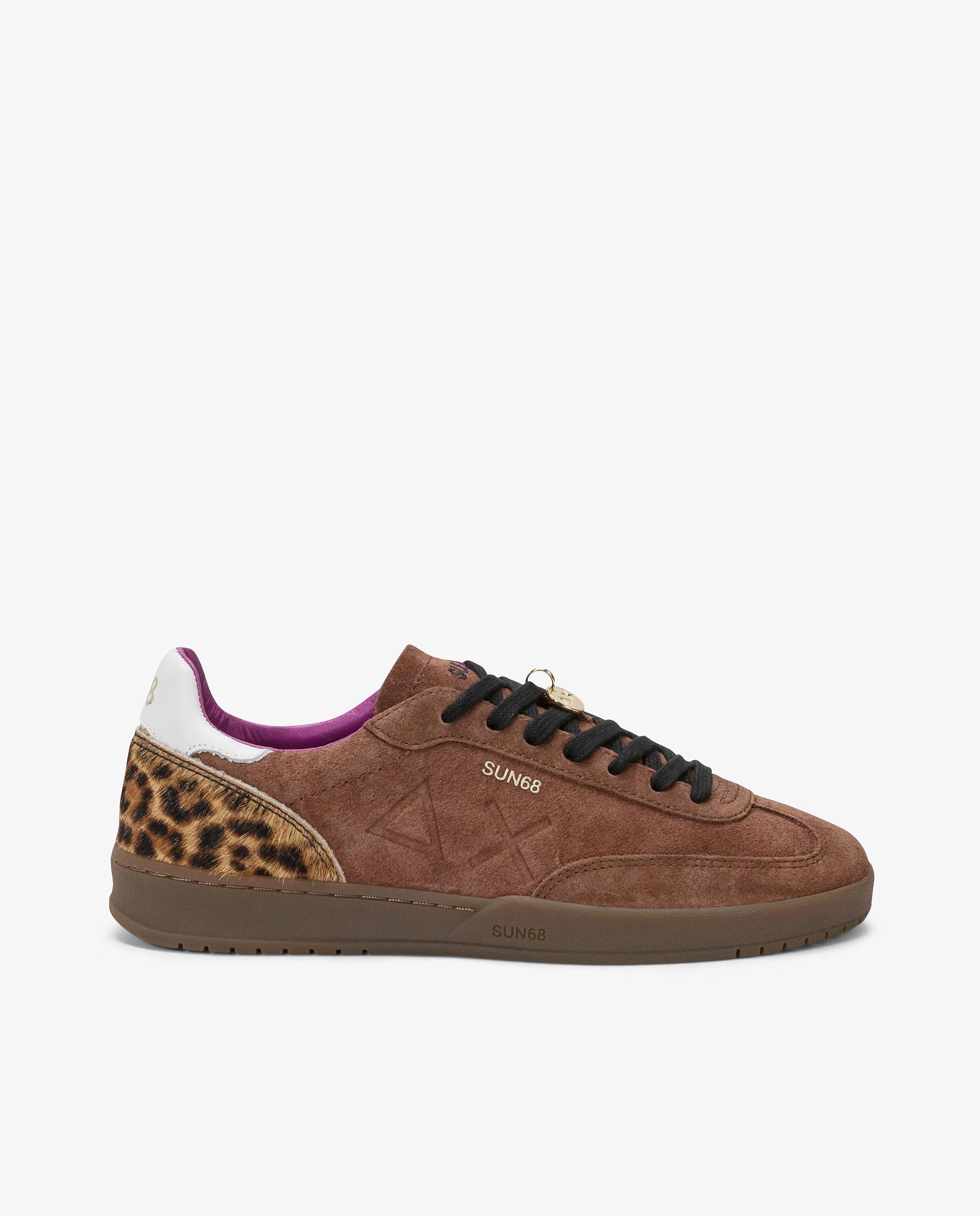 Zapatillas básicas de mujer de piel con cordones - sun68 - Marrón Marrón-1