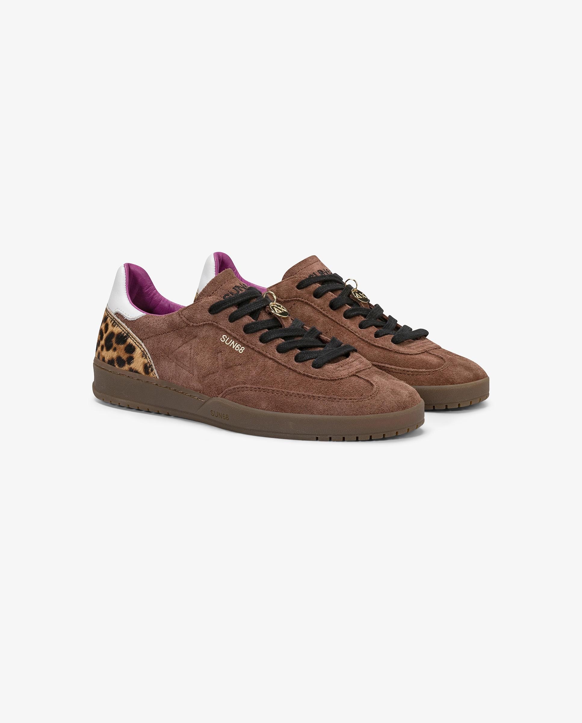 Zapatillas básicas de mujer de piel con cordones - sun68 - Marrón Marrón-3