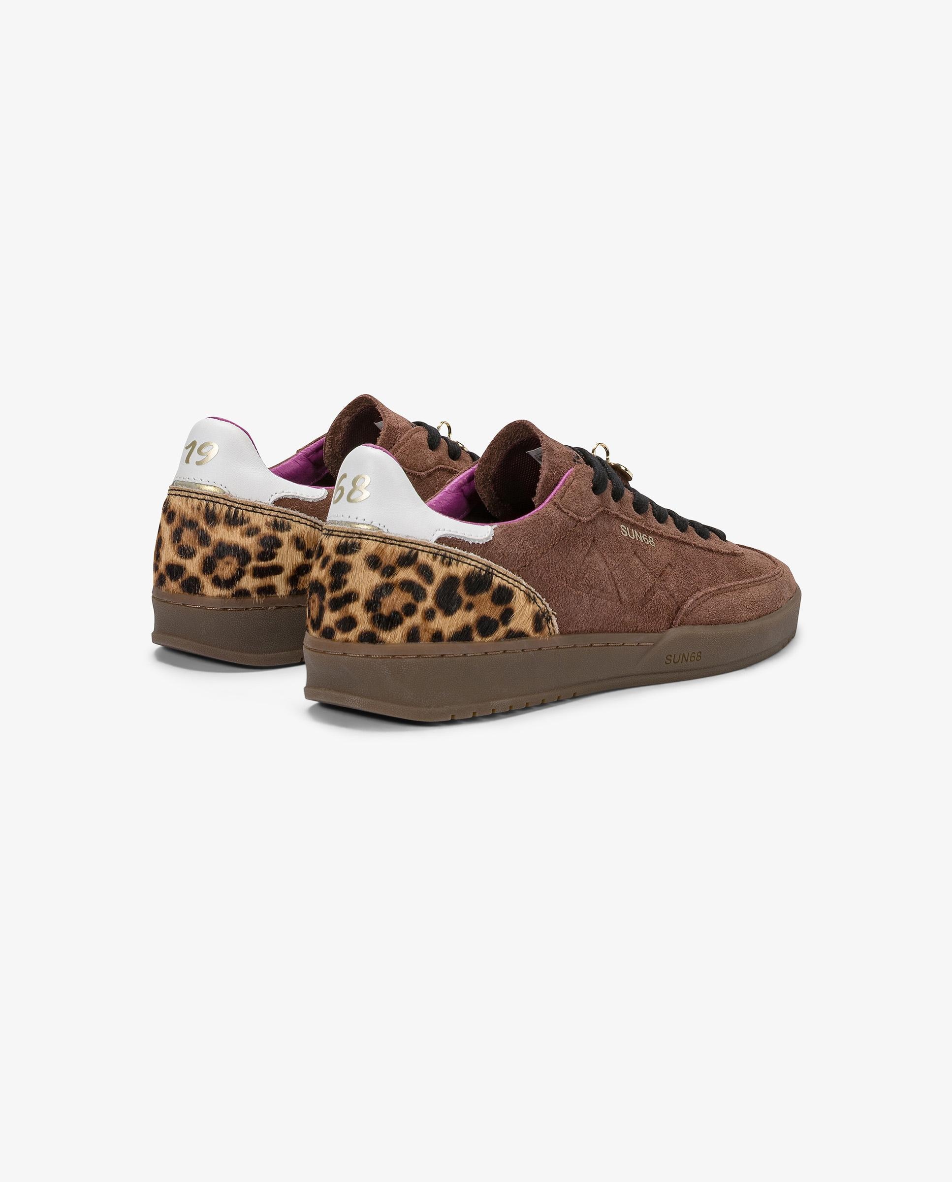 Zapatillas básicas de mujer de piel con cordones - sun68 - Marrón Marrón-2