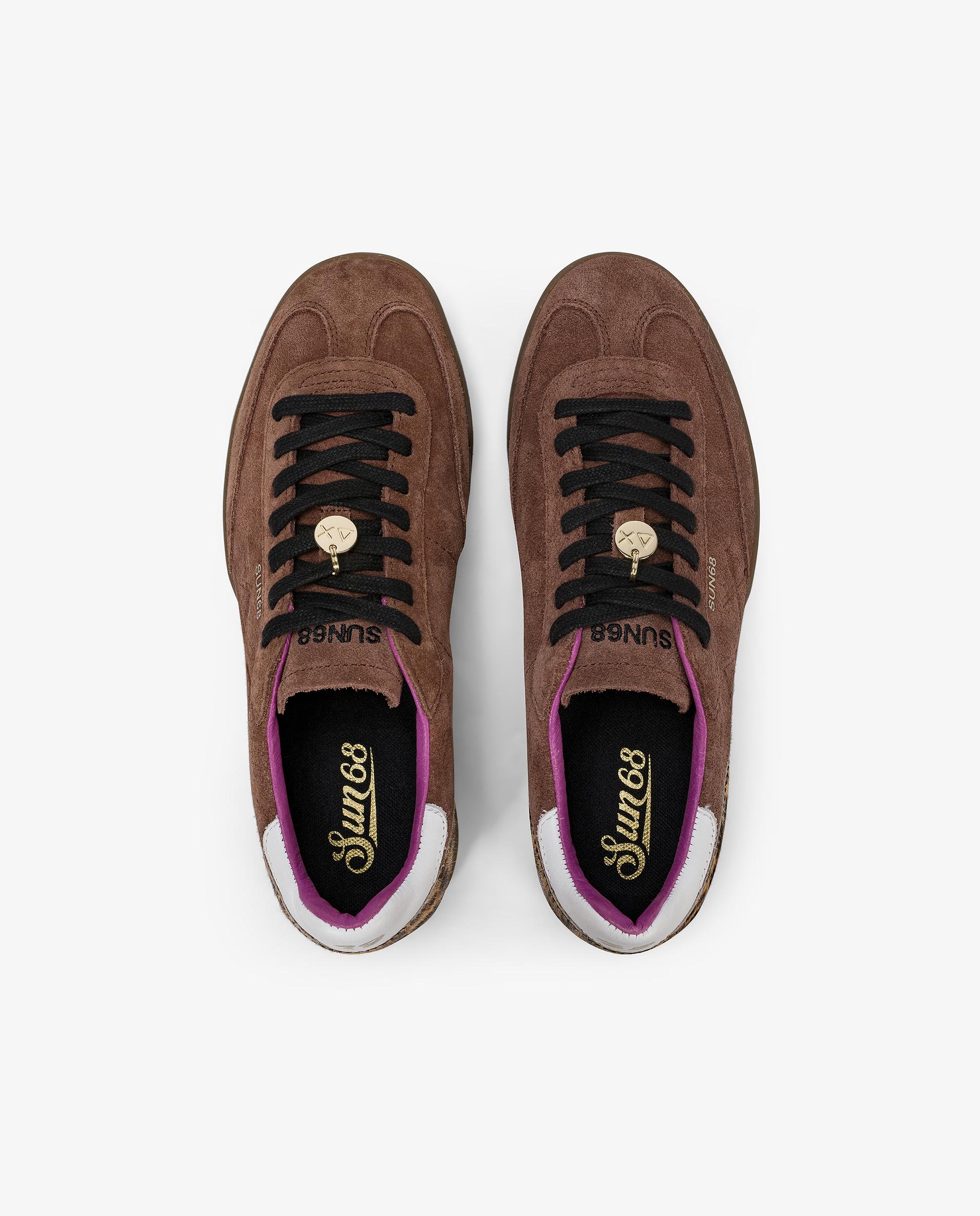 Zapatillas básicas de mujer de piel con cordones - sun68 - Marrón Marrón-4