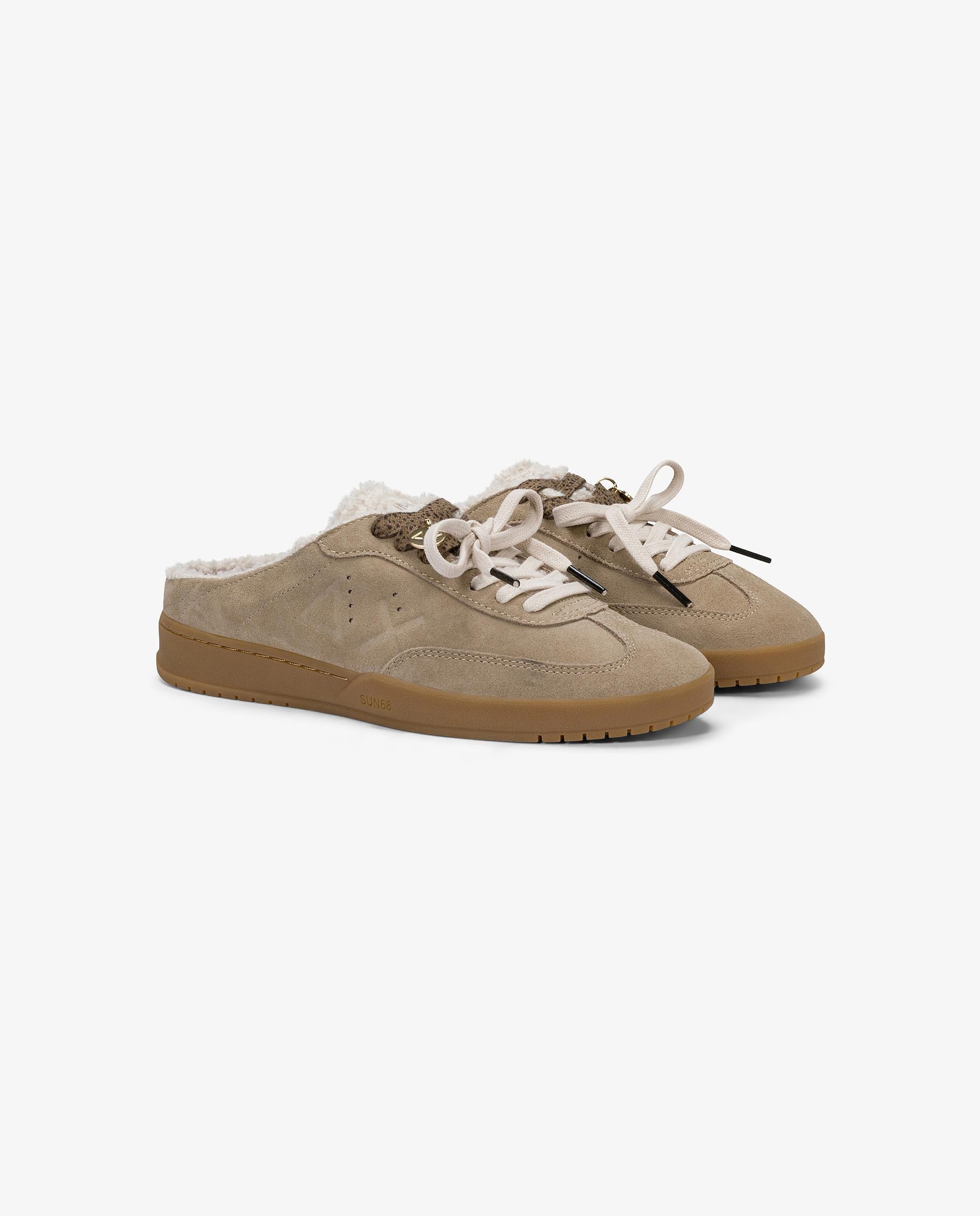 Zapatillas básicas de mujer de piel con cordones - sun68 - Beige Beige-3