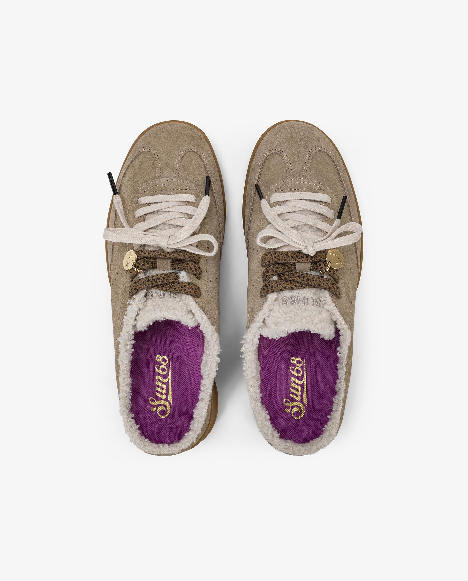 Zapatillas básicas de mujer de piel con cordones - sun68 - Beige Beige-4