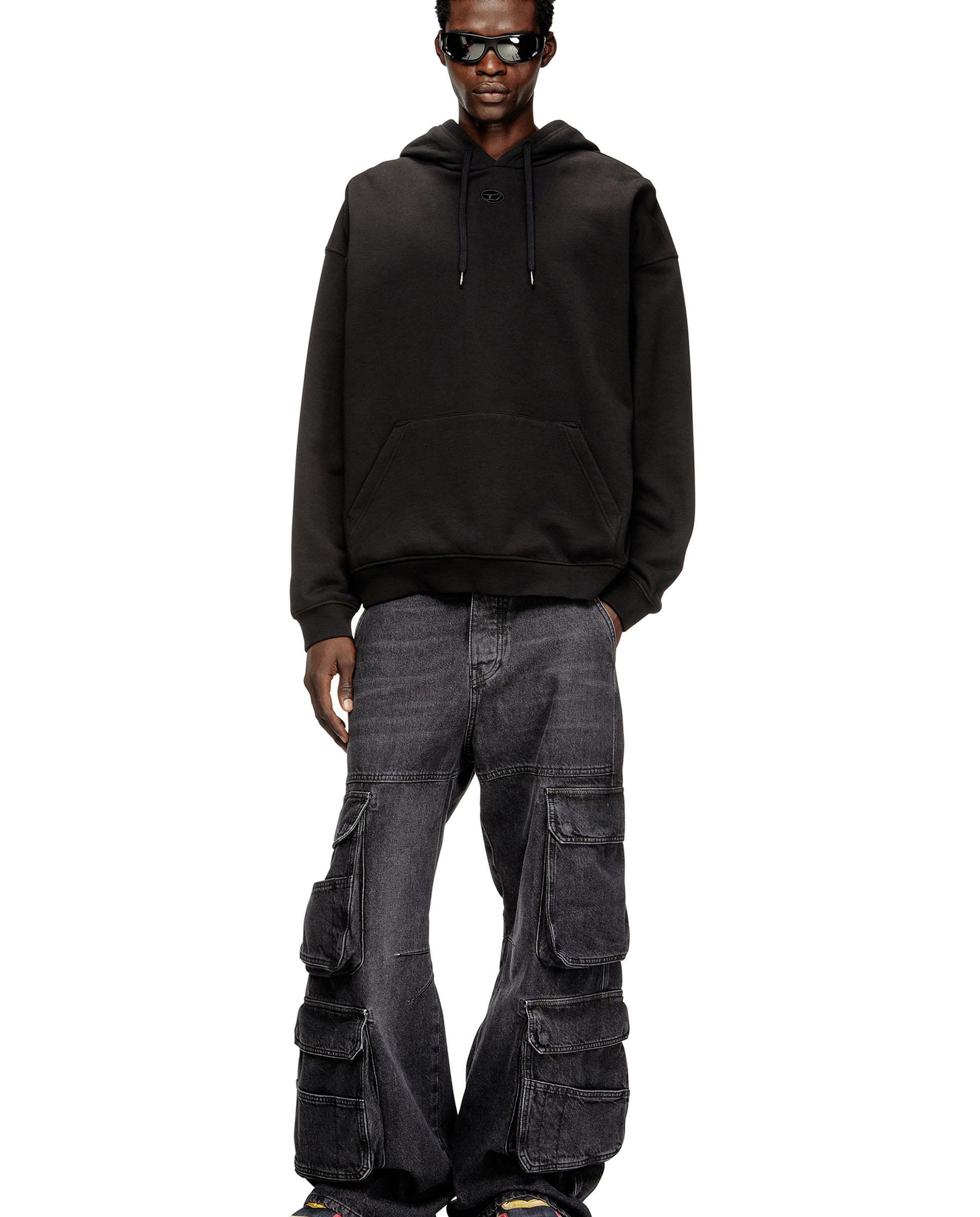 Sudadera de hombre de corte relajado con bolsillo canguro - Diesel - Negro Negro-3