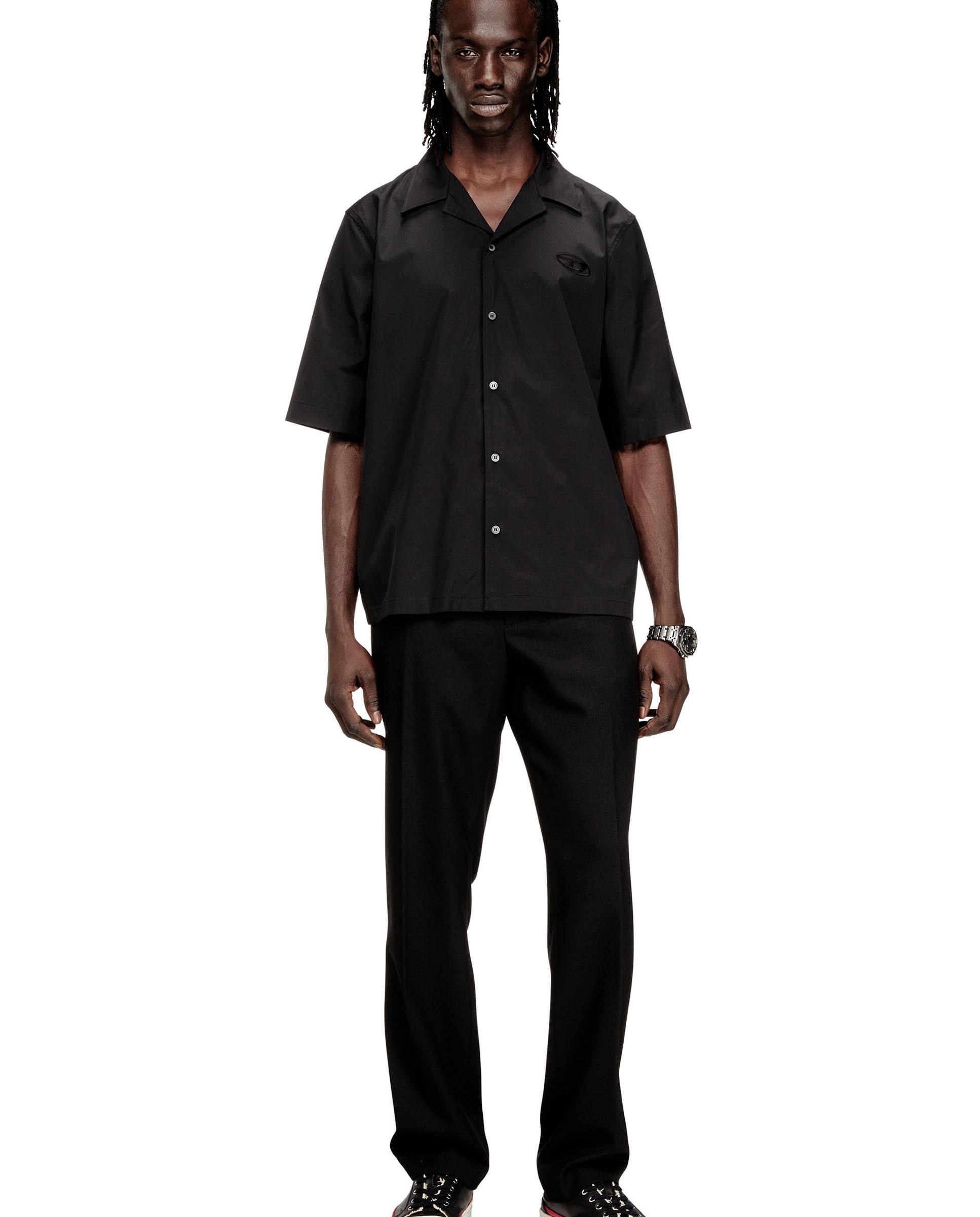 Imagen 3 de Camisa de hombre de manga corta y popelina elástica con bordado oval d - Diesel - Negro Negro