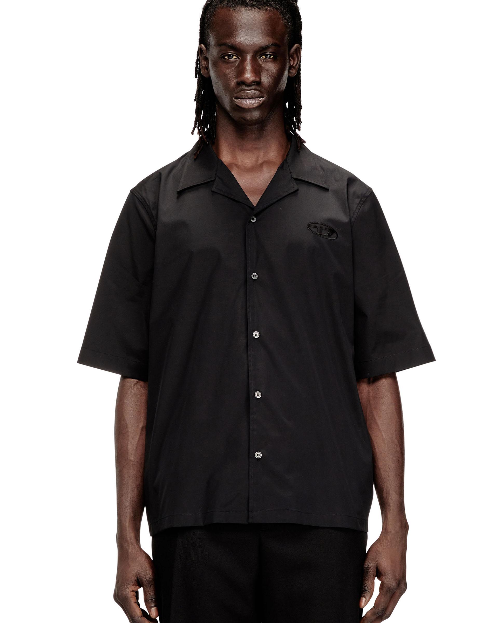 Camisa de hombre de manga corta y popelina elástica con bordado oval d