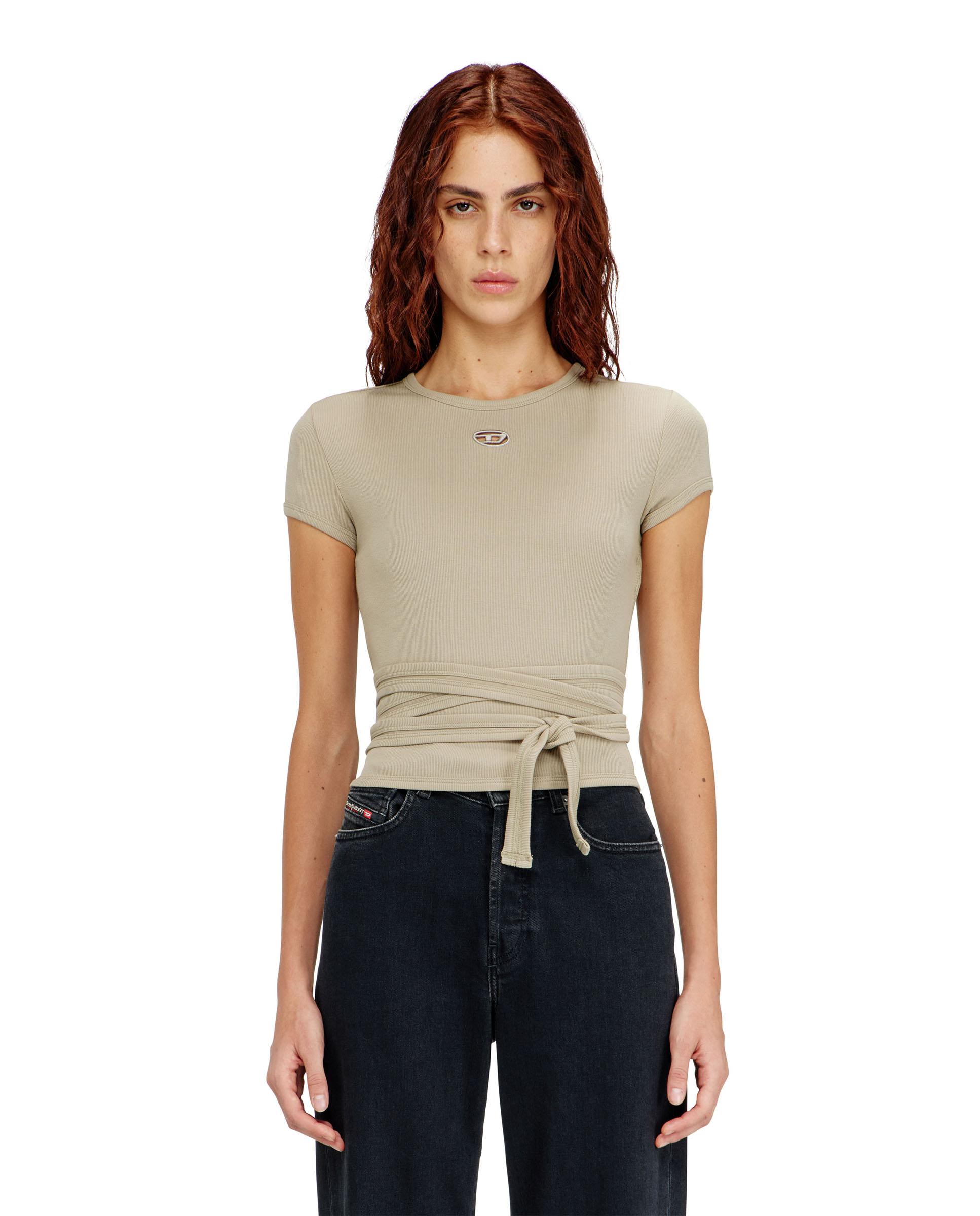 Camiseta de mujer DIESEL de manga corta con cordones en cintura - Beige Beige-1