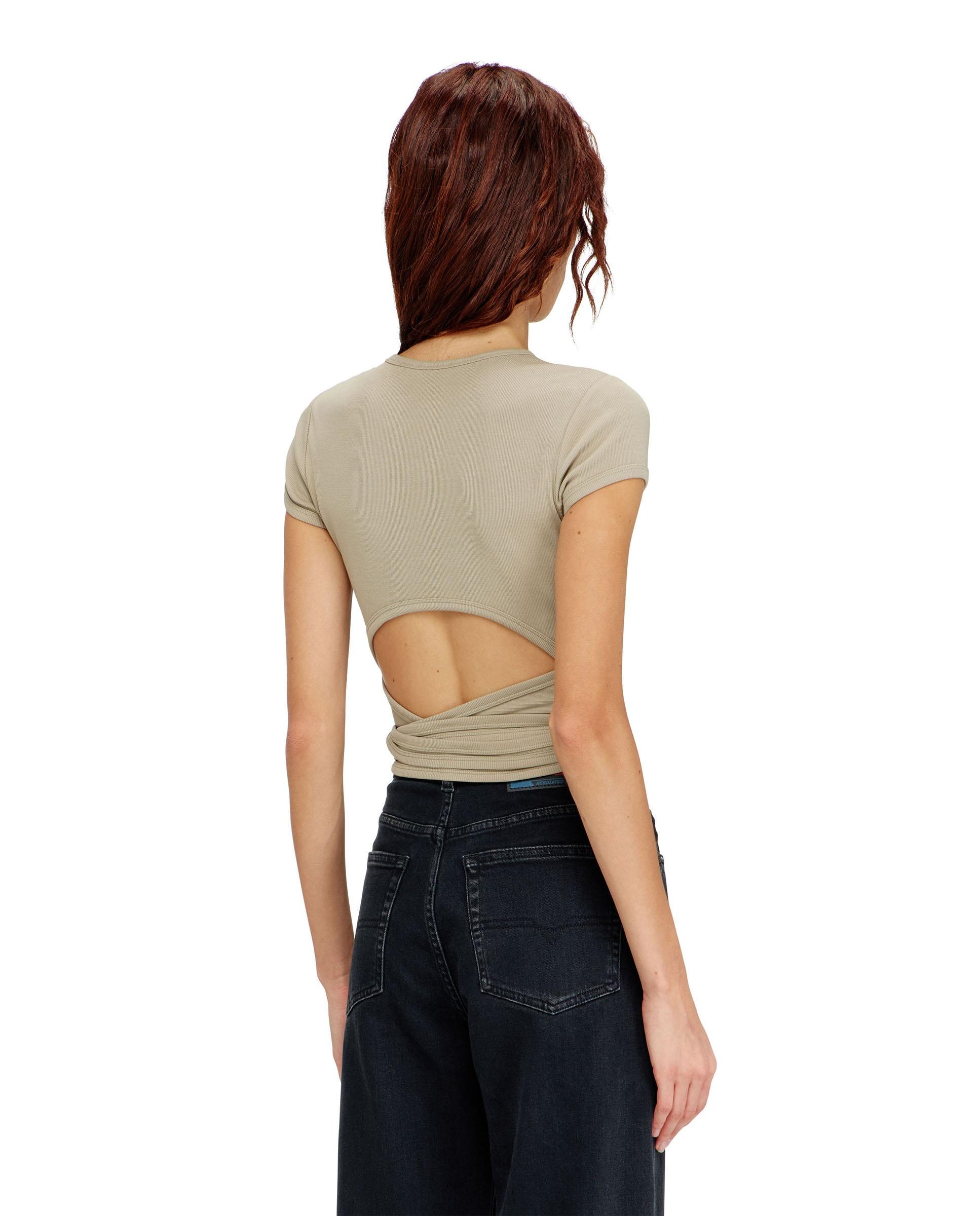 Camiseta de mujer DIESEL de manga corta con cordones en cintura - Beige Beige-2
