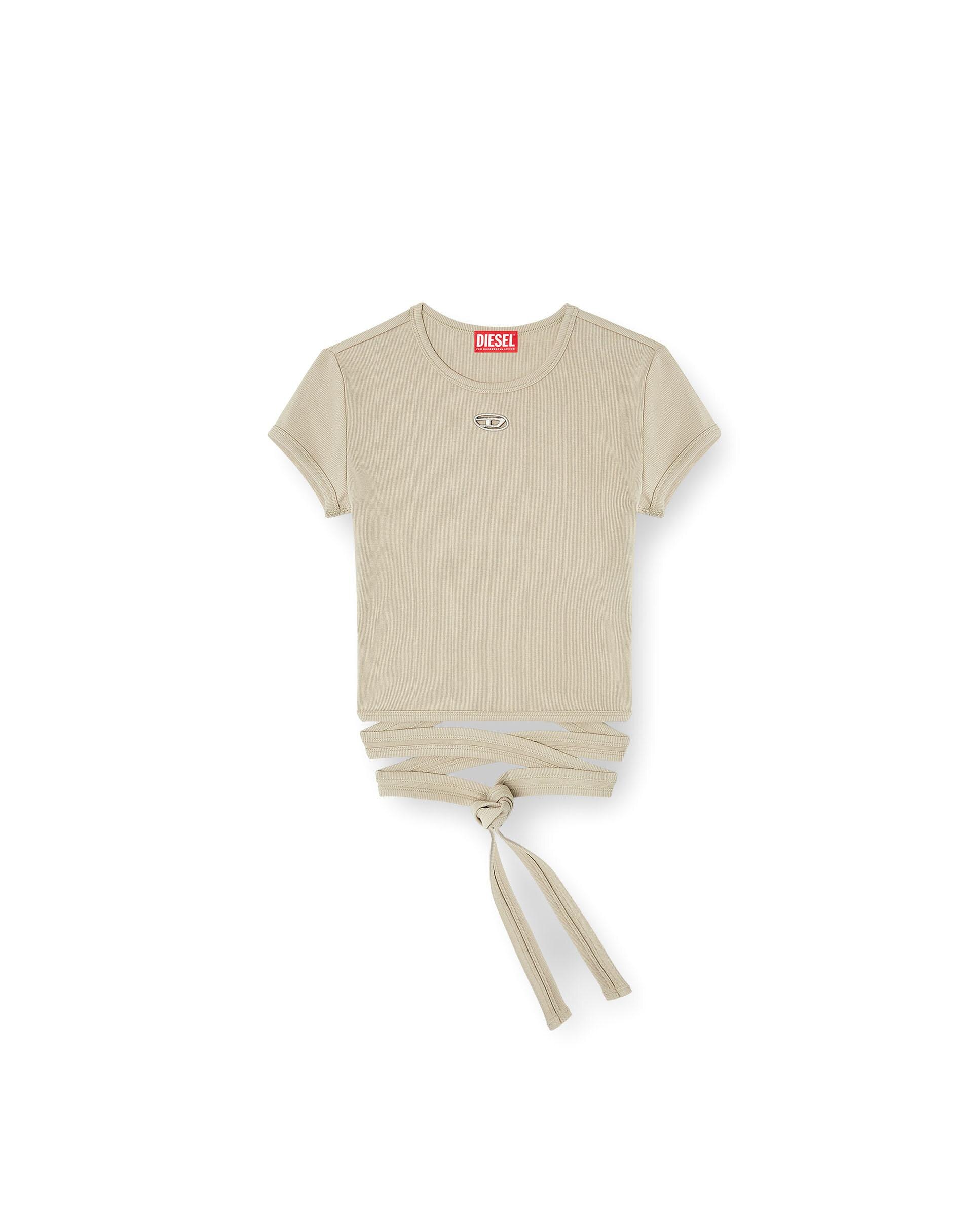 Camiseta de mujer DIESEL de manga corta con cordones en cintura - Beige Beige-4